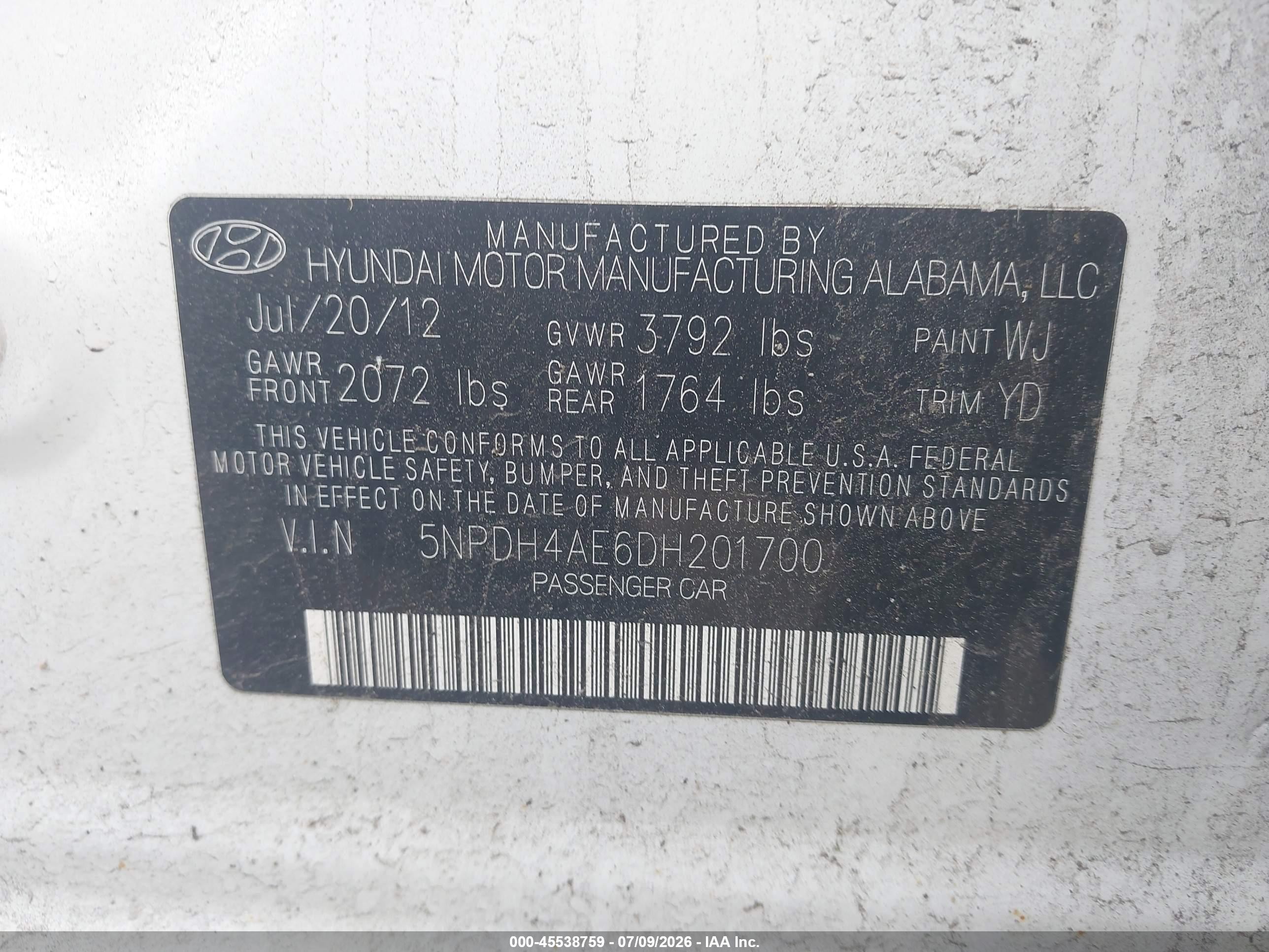 2013 Hyundai Elantra Gls White vin: 5NPDH4AE6DH201700