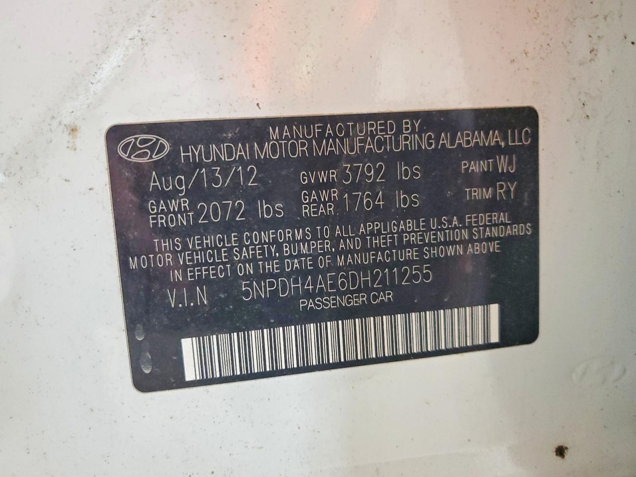 2013 Hyundai Elantra Limited White vin: 5NPDH4AE6DH211255