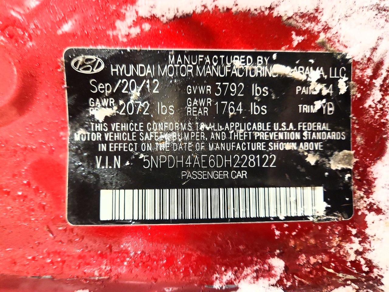 2013 Hyundai Elantra Gls Red vin: 5NPDH4AE6DH228122