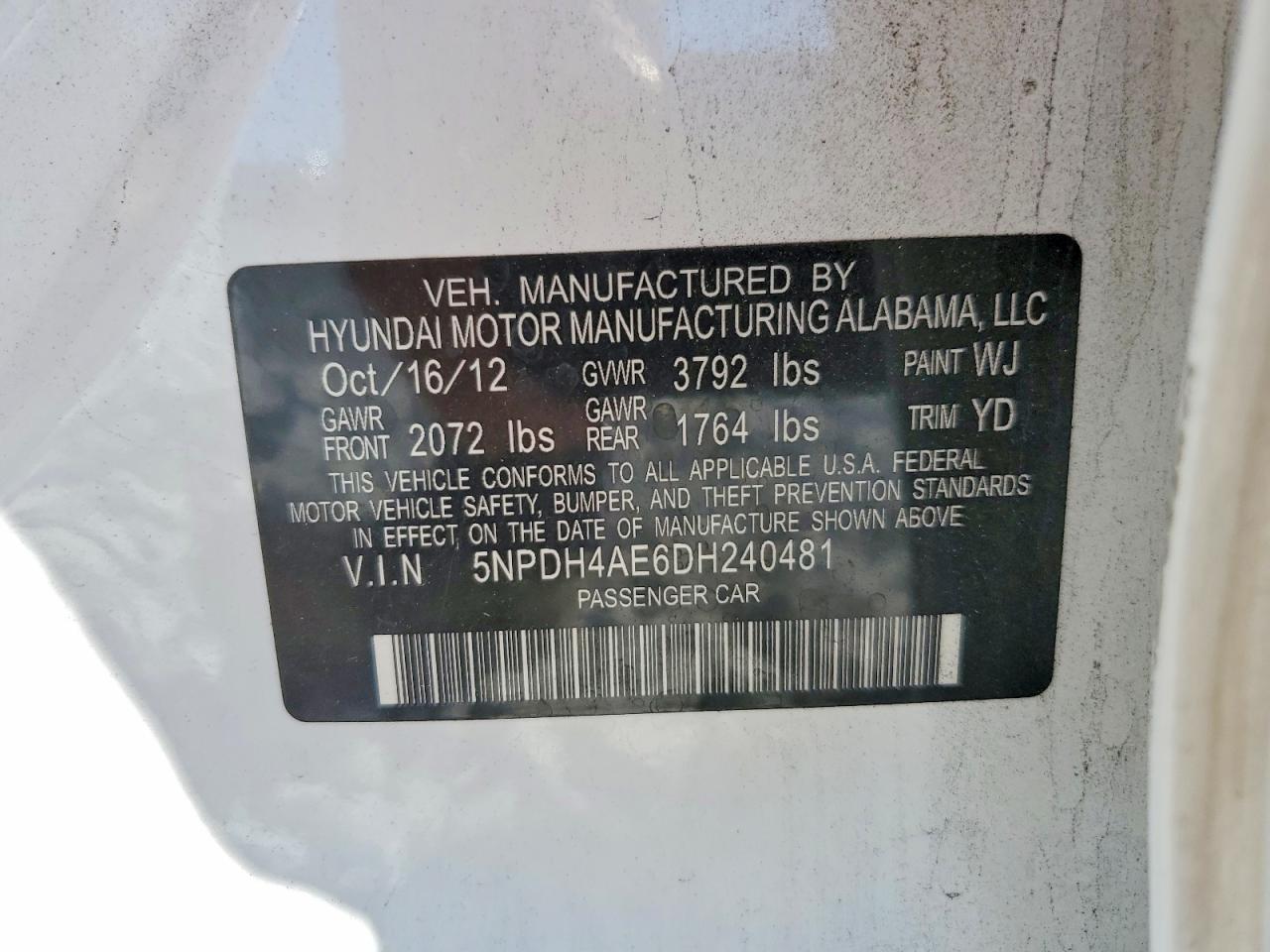 2013 Hyundai Elantra Gls White vin: 5NPDH4AE6DH240481