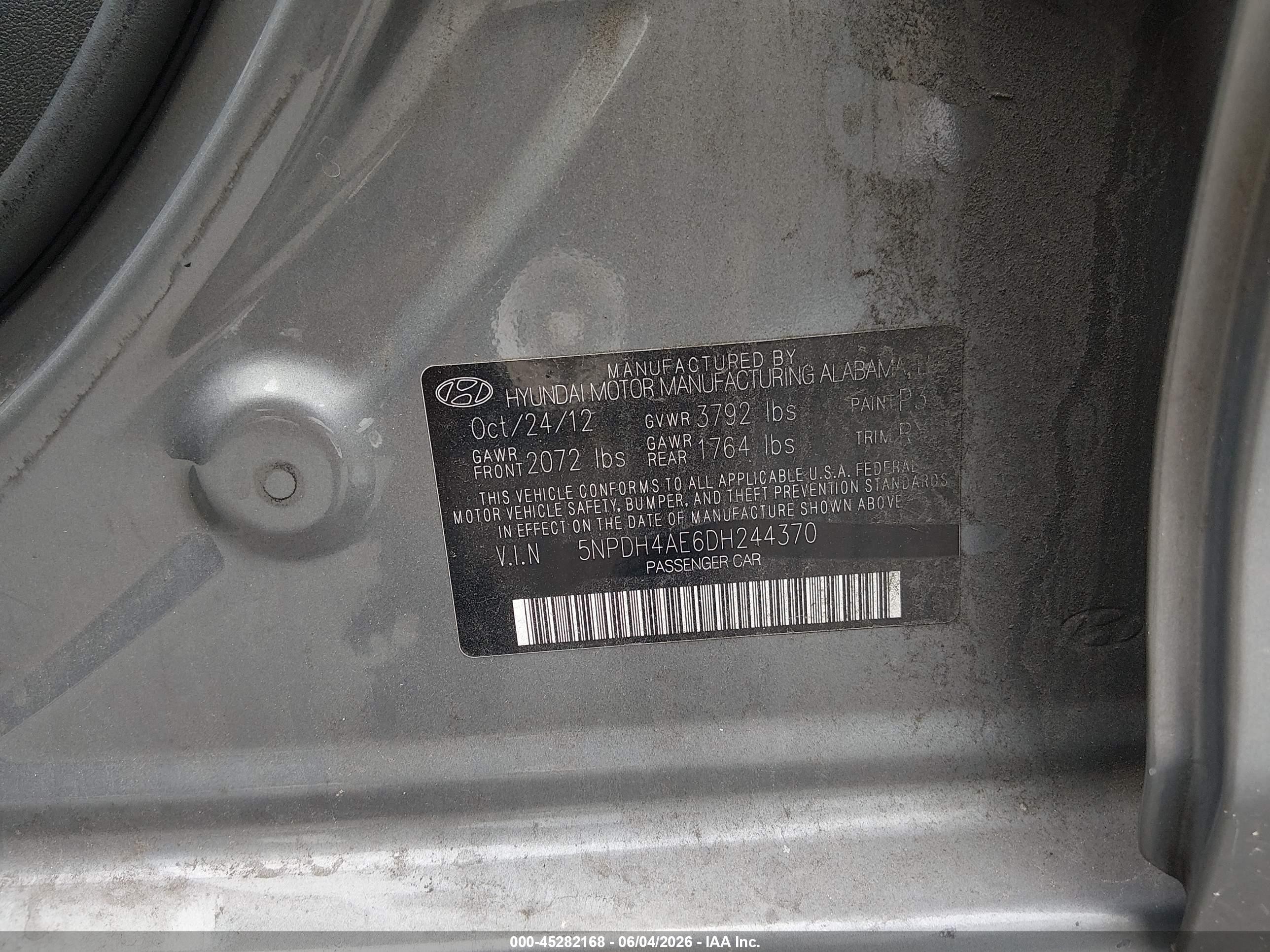 2013 Hyundai Elantra Limited Gray vin: 5NPDH4AE6DH244370