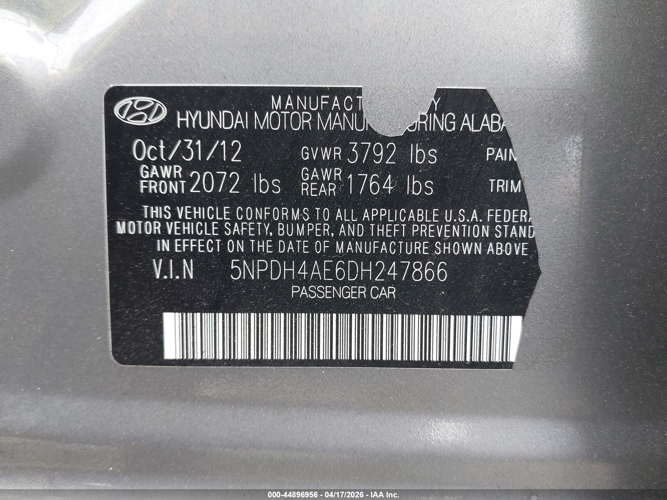 2013 Hyundai Elantra Gls Gray vin: 5NPDH4AE6DH247866