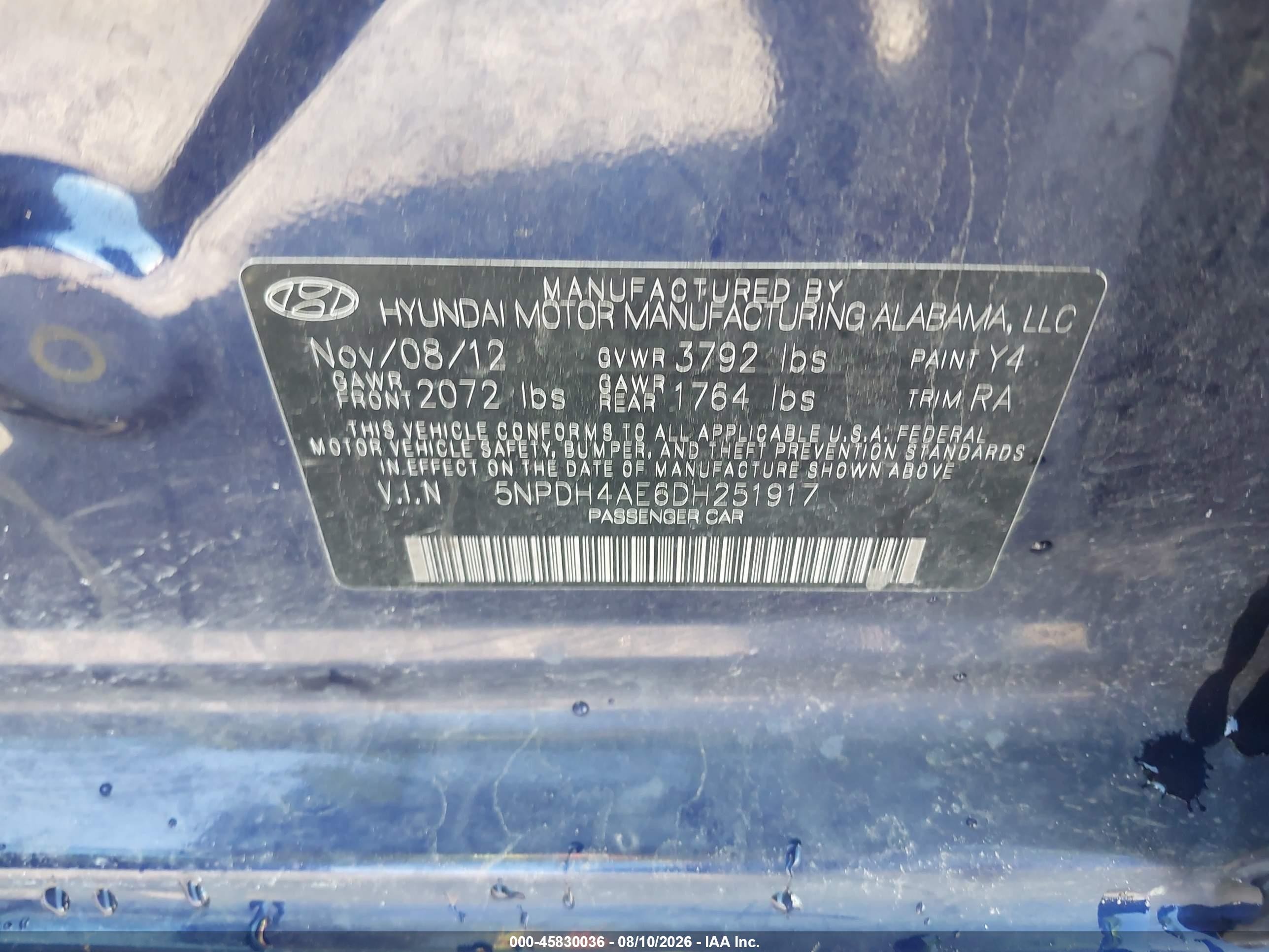 2013 Hyundai Elantra Gls Синий vin: 5NPDH4AE6DH251917