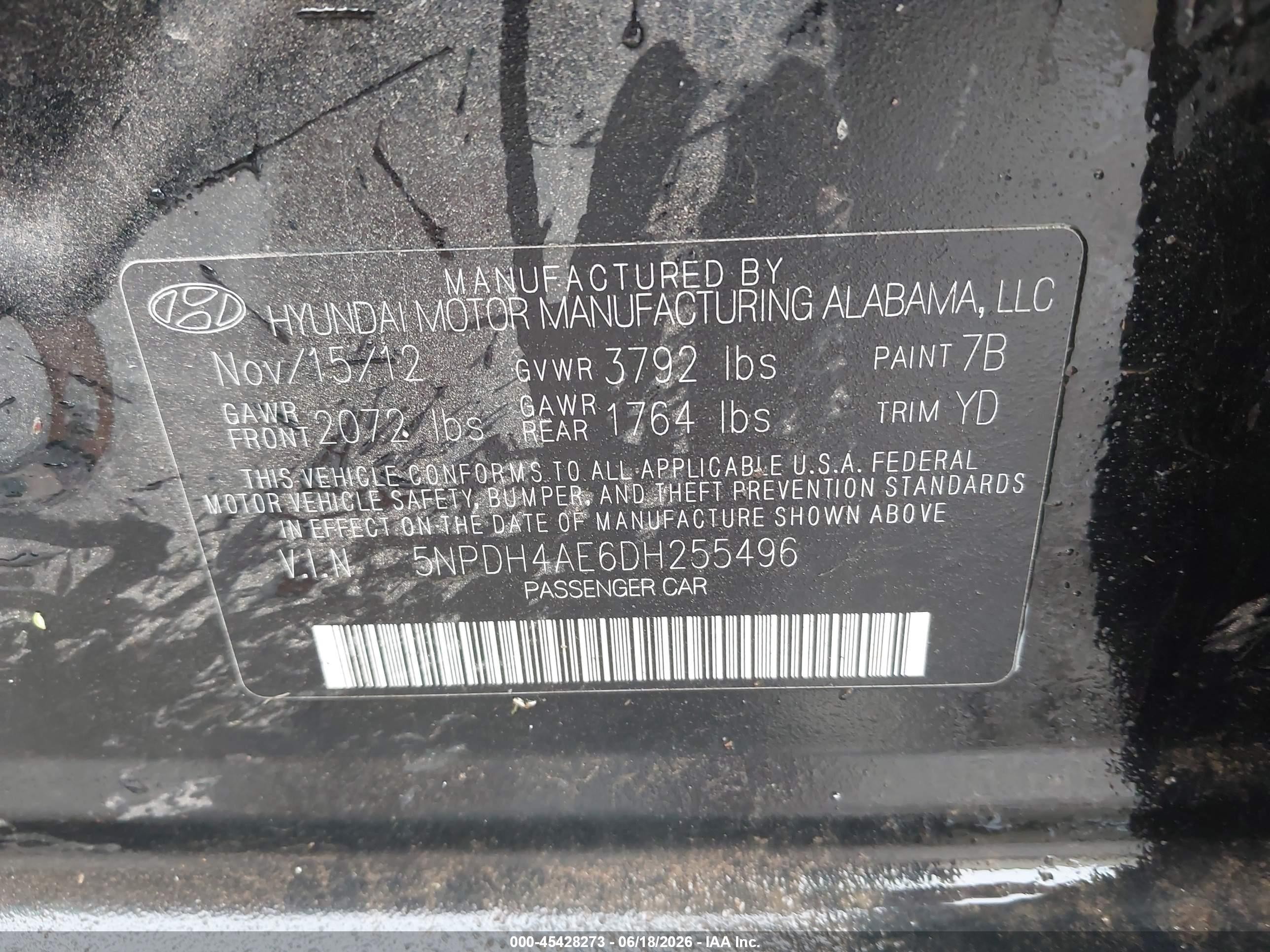 2013 Hyundai Elantra Gls Черный vin: 5NPDH4AE6DH255496