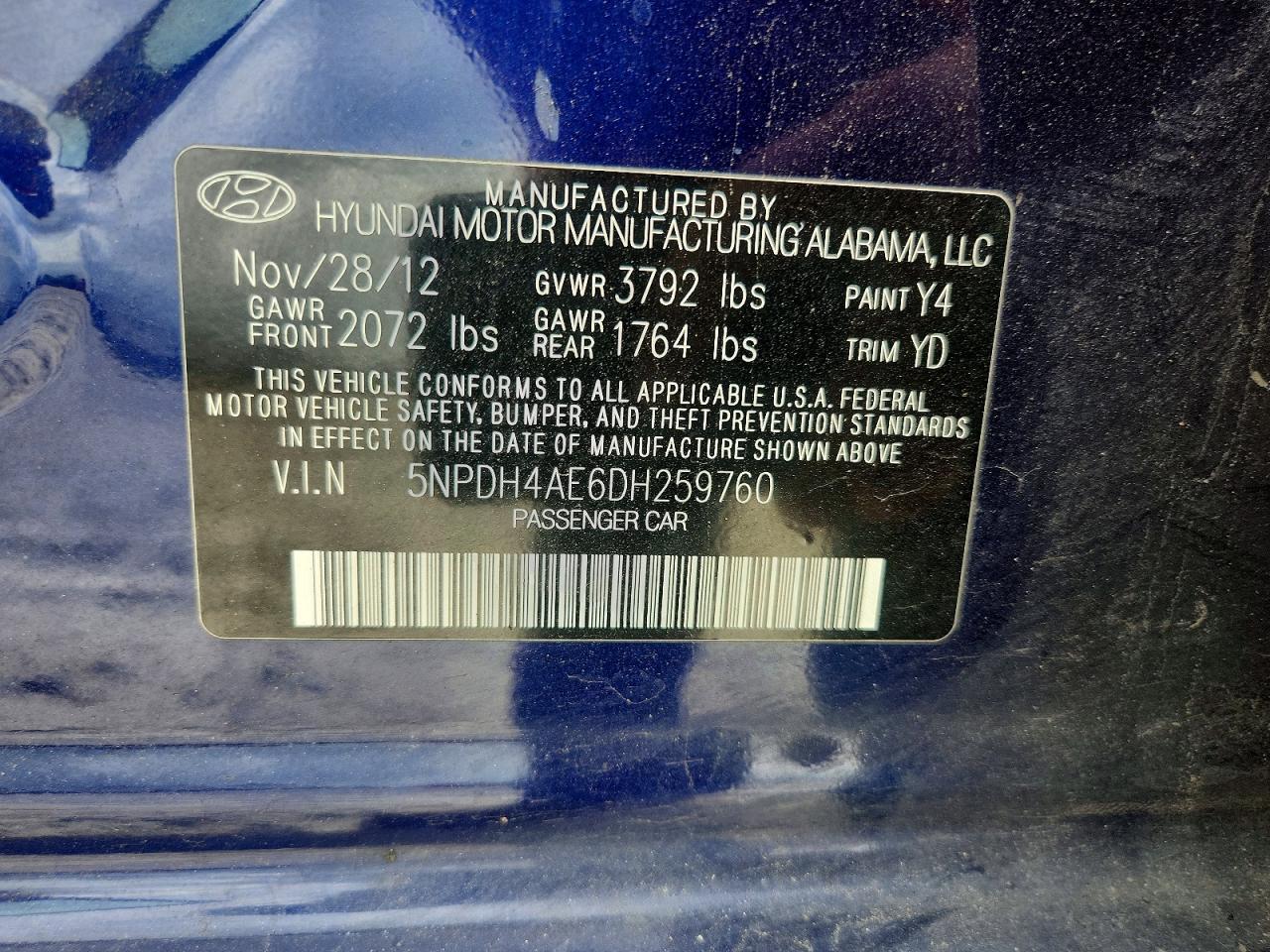 2013 Hyundai Elantra Gls Blue vin: 5NPDH4AE6DH259760