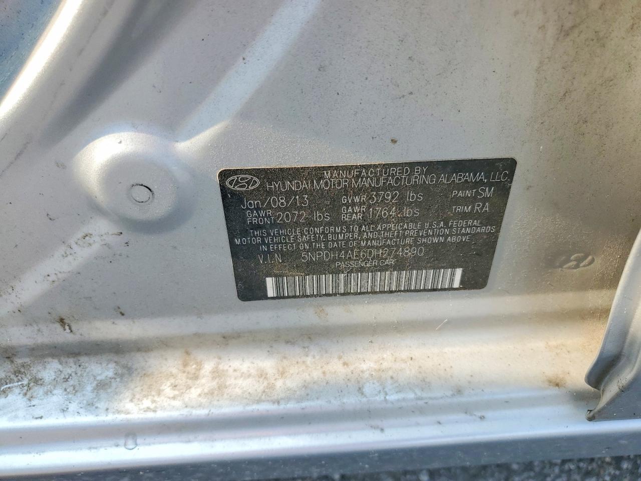 2013 Hyundai Elantra Limited Silver vin: 5NPDH4AE6DH274890