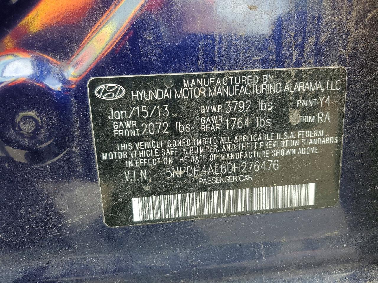 2013 Hyundai Elantra Limited Blue vin: 5NPDH4AE6DH276476