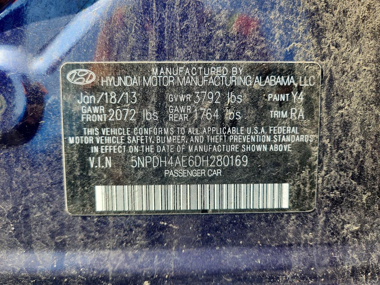 2013 Hyundai Elantra Limited Blue vin: 5NPDH4AE6DH280169