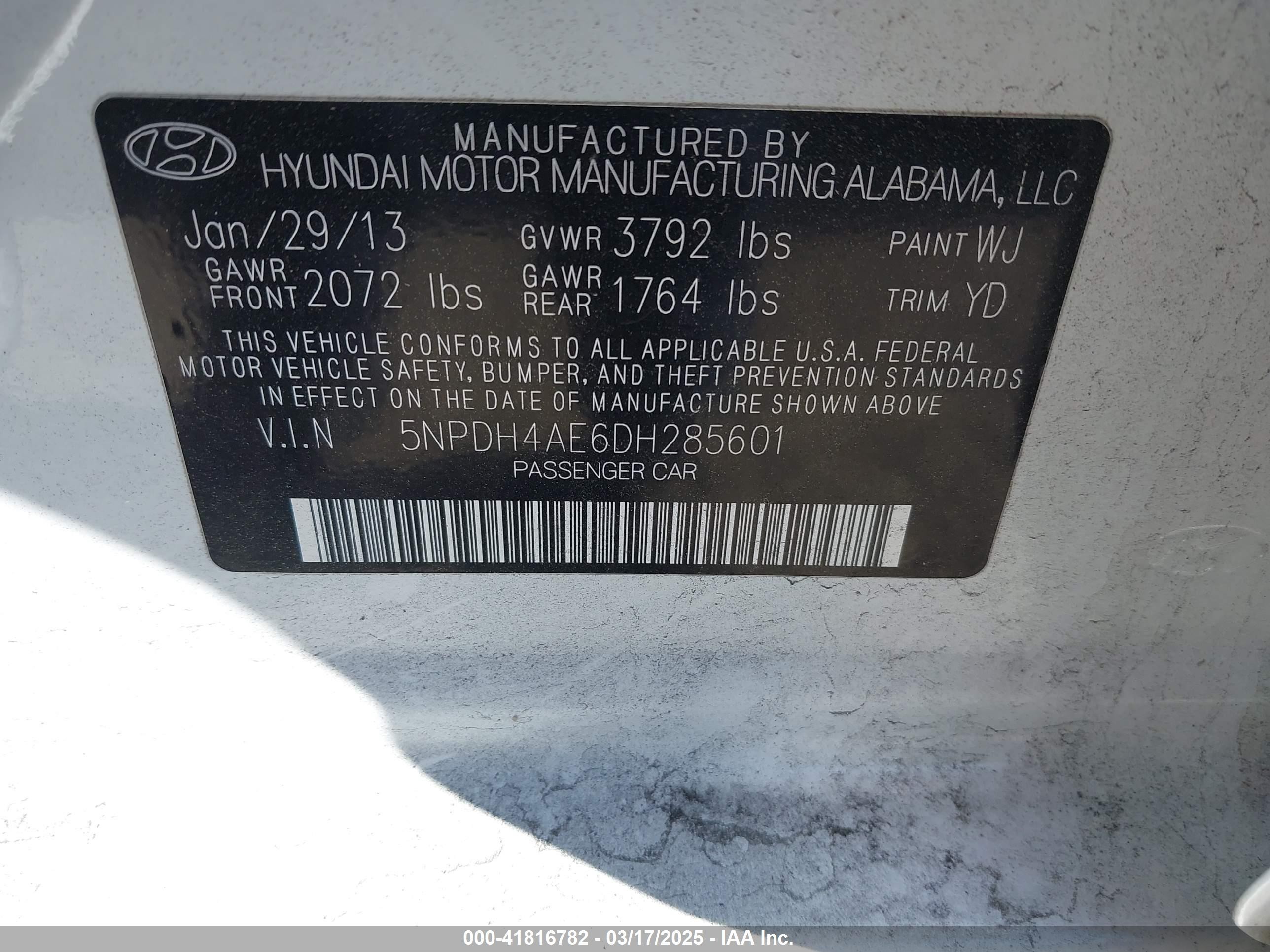 2013 Hyundai Elantra Gls White vin: 5NPDH4AE6DH285601