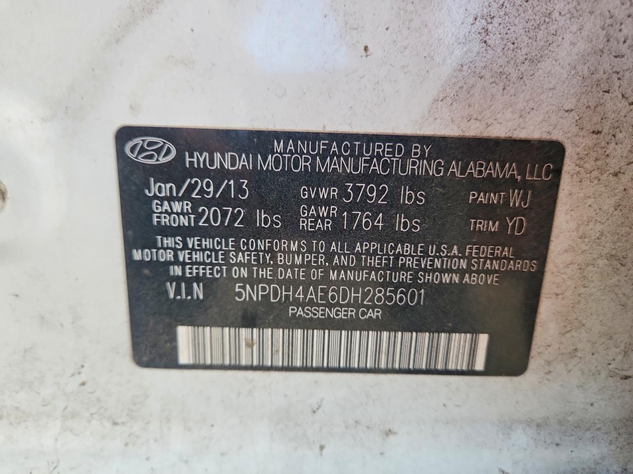 2013 Hyundai Elantra Gls White vin: 5NPDH4AE6DH285601