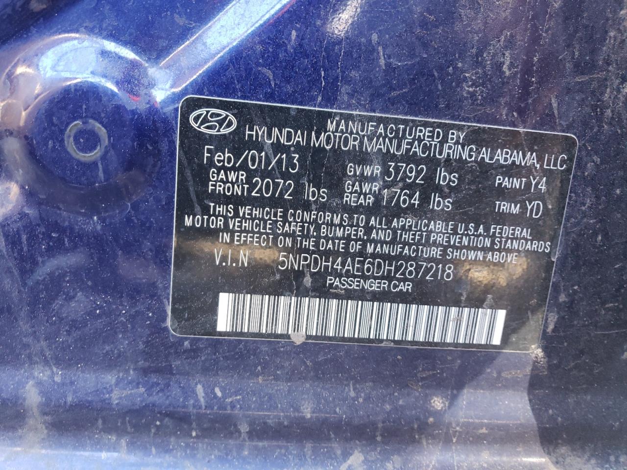 2013 Hyundai Elantra Gls Blue vin: 5NPDH4AE6DH287218