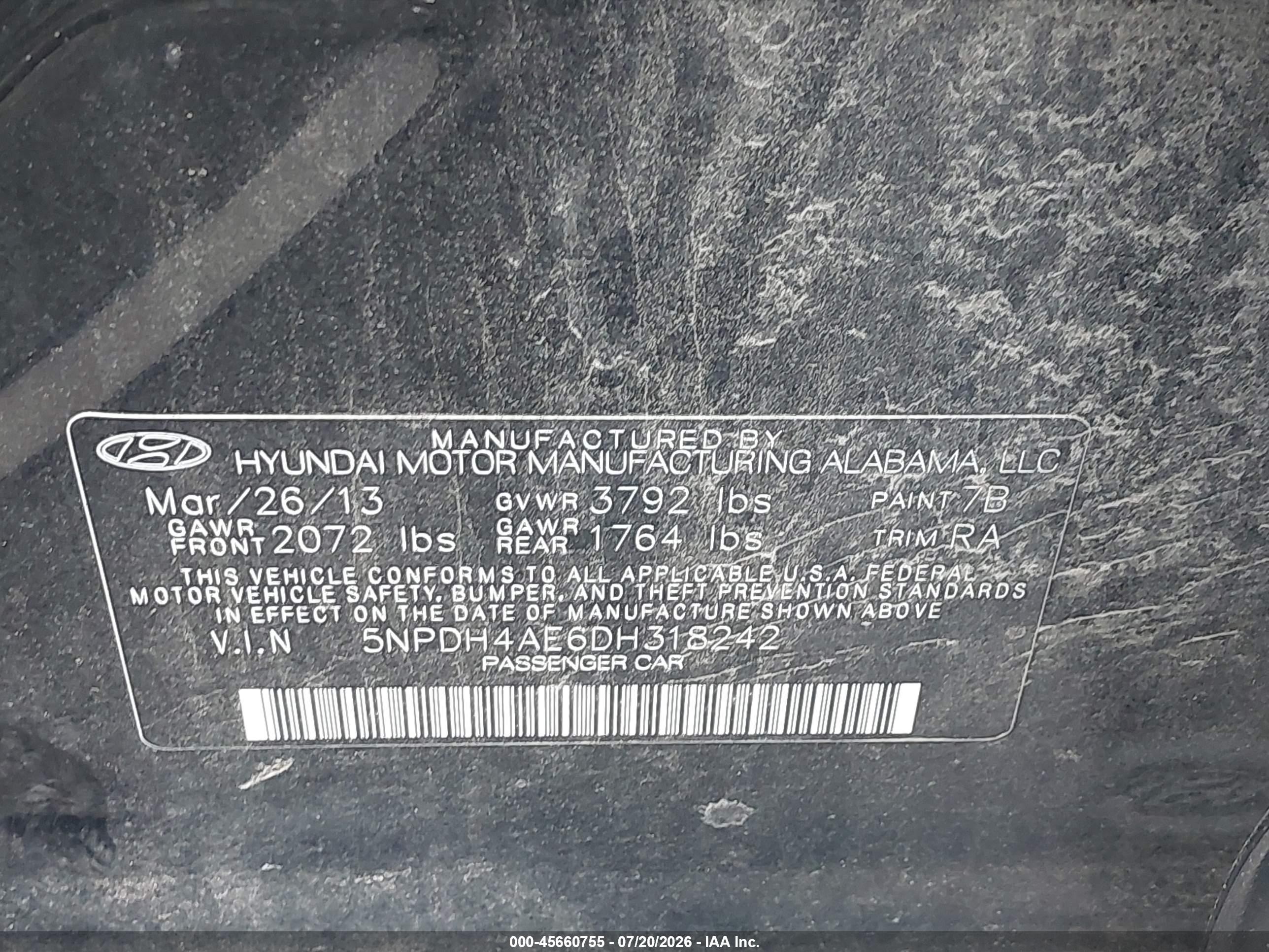 2013 Hyundai Elantra Limited Black vin: 5NPDH4AE6DH318242