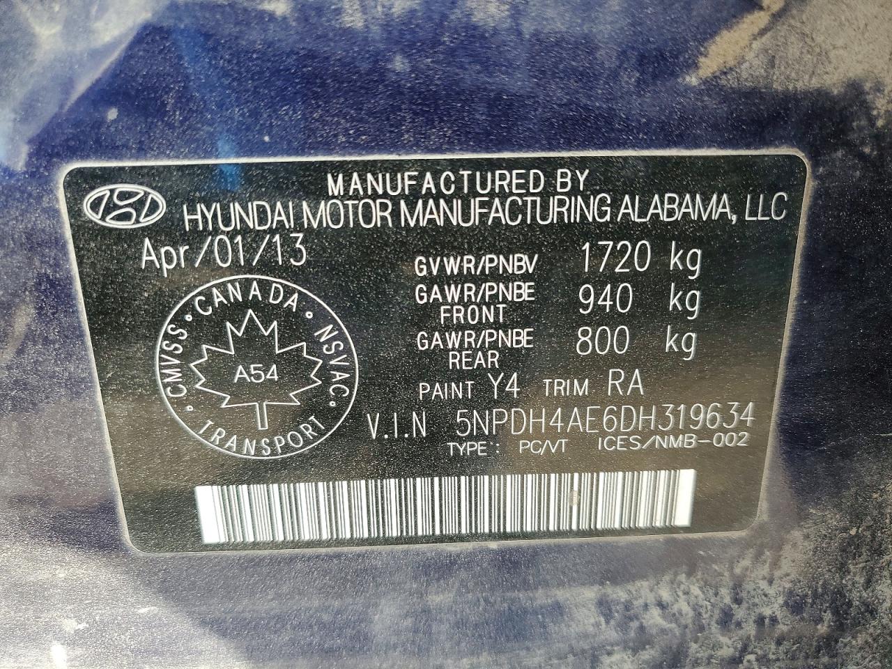 2013 Hyundai Elantra Gls Blue vin: 5NPDH4AE6DH319634