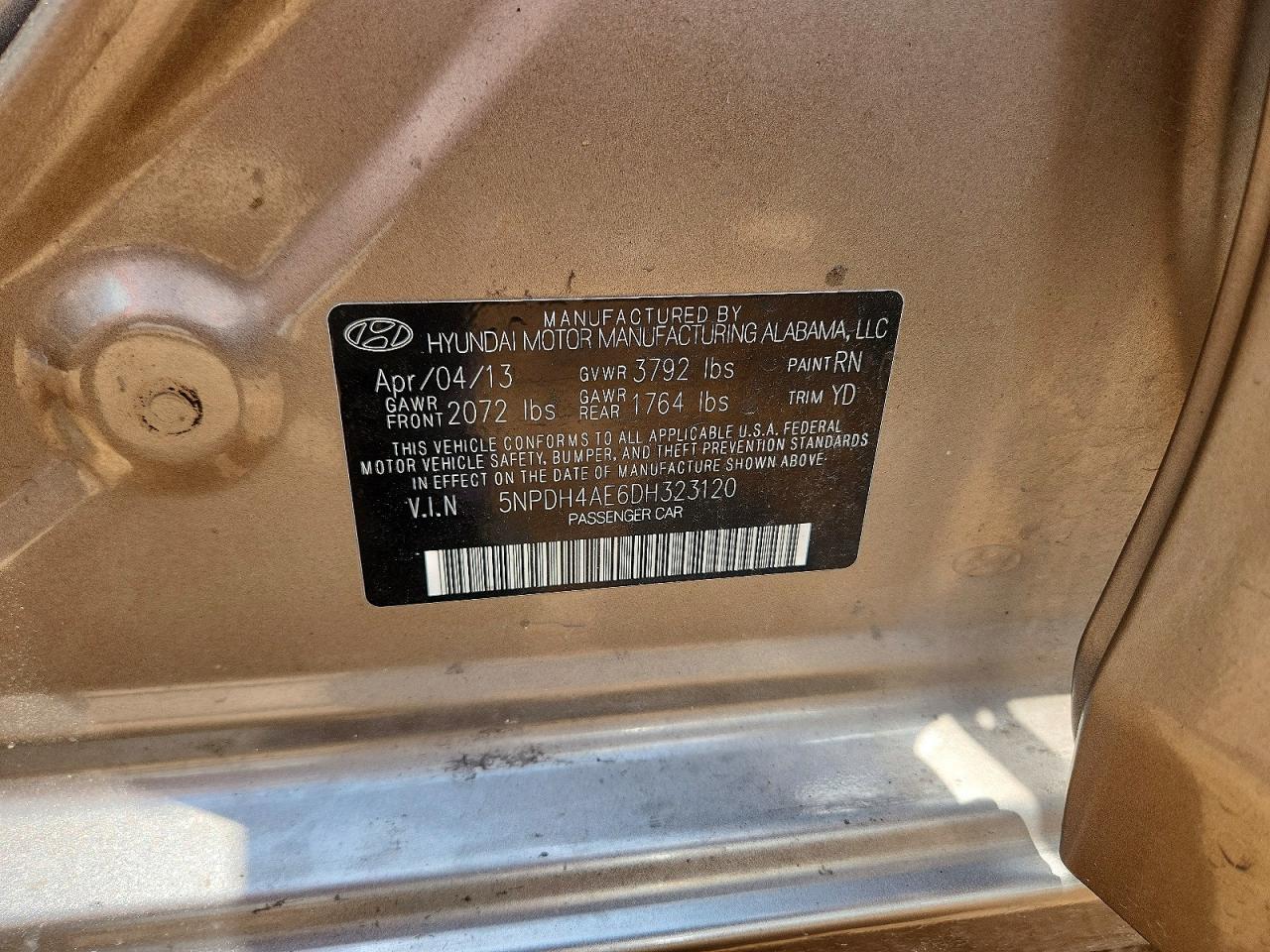 2013 Hyundai Elantra Gls Gray vin: 5NPDH4AE6DH323120