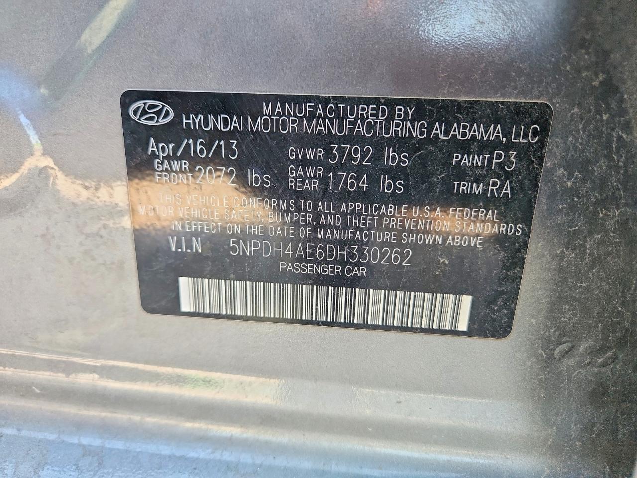 2013 Hyundai Elantra Gls Gray vin: 5NPDH4AE6DH330262