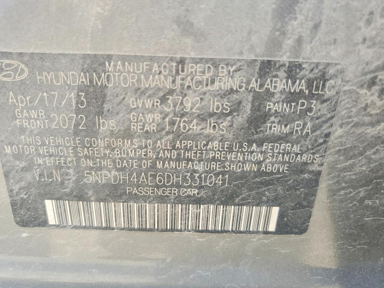 2013 Hyundai Elantra Gls Серый vin: 5NPDH4AE6DH331041