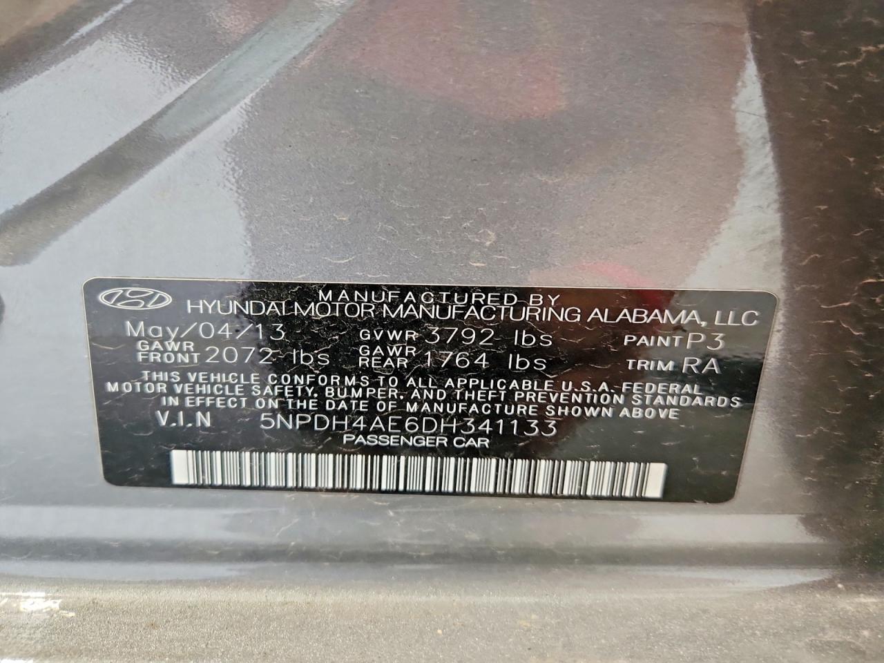 2013 Hyundai Elantra Gls Gray vin: 5NPDH4AE6DH341133
