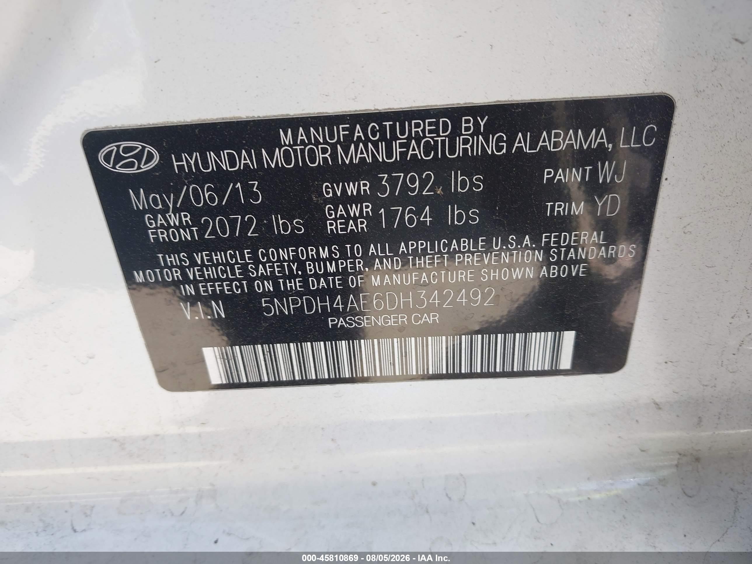 2013 Hyundai Elantra Gls White vin: 5NPDH4AE6DH342492