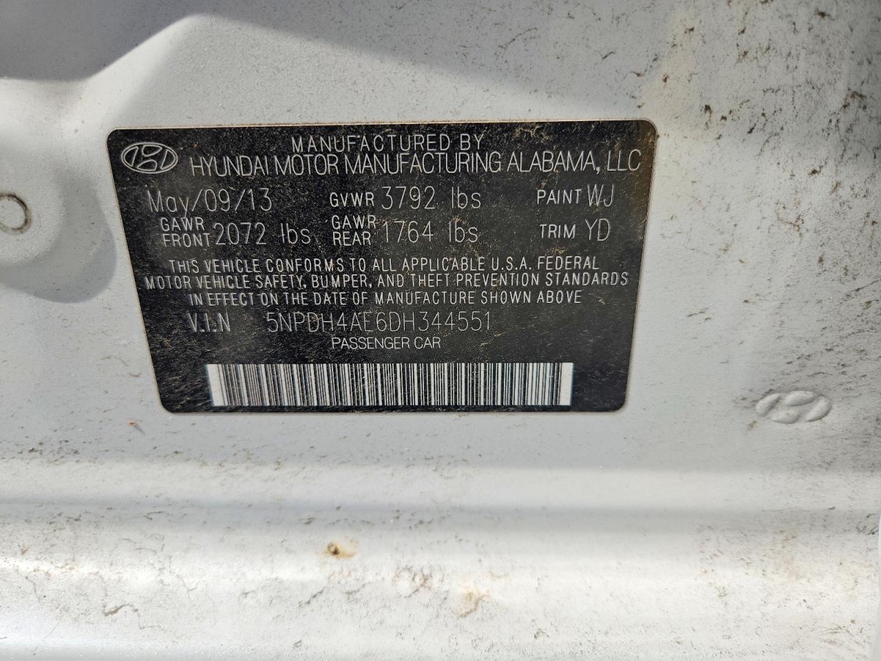 2013 Hyundai Elantra Gls White vin: 5NPDH4AE6DH344551