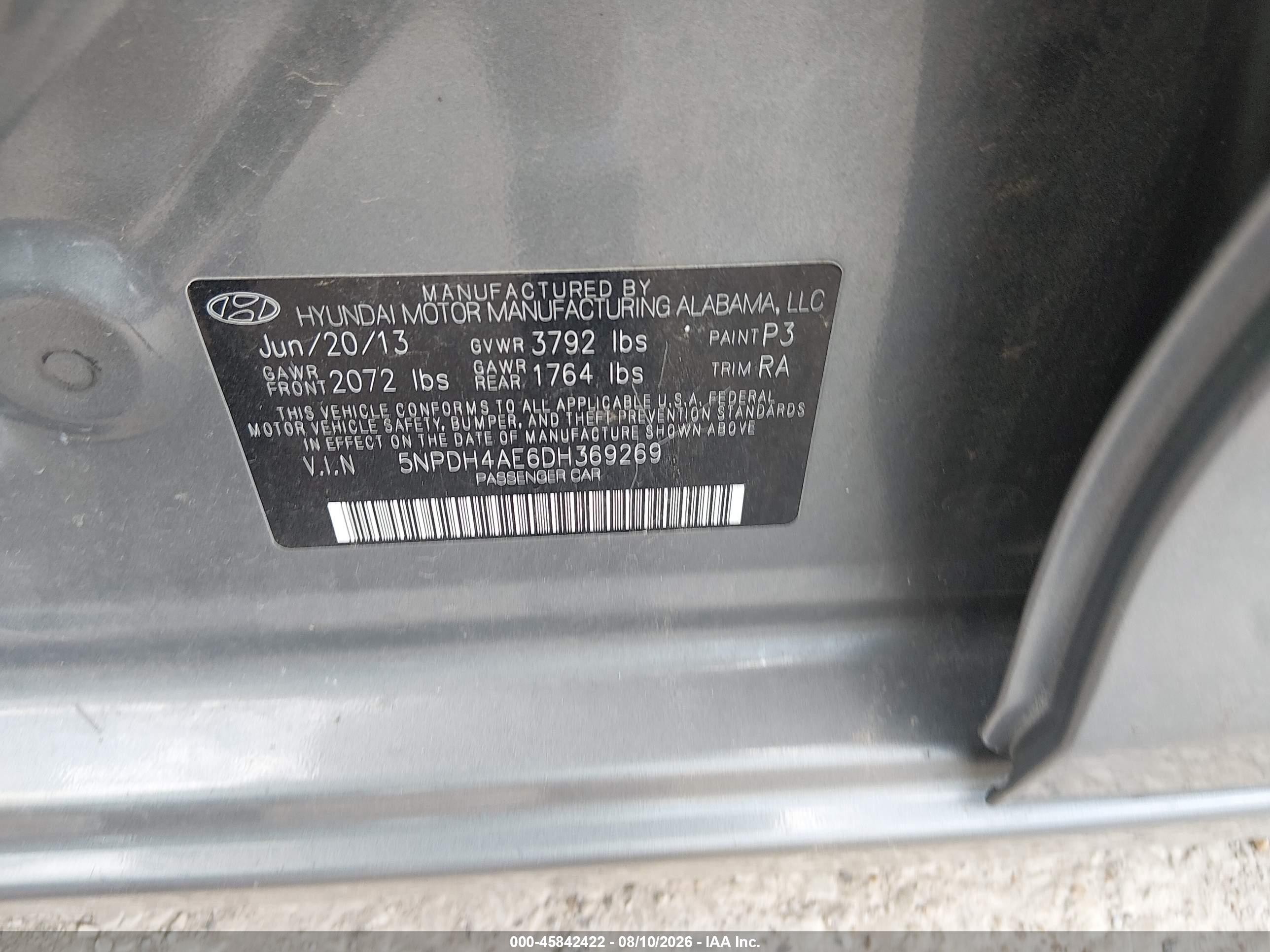 2013 Hyundai Elantra Gls Gray vin: 5NPDH4AE6DH369269
