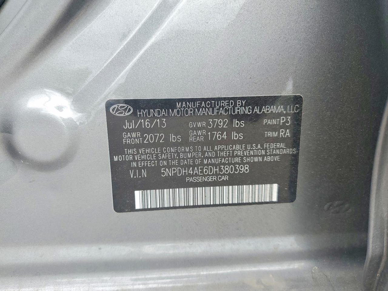 2013 Hyundai Elantra Gls Серый vin: 5NPDH4AE6DH380398