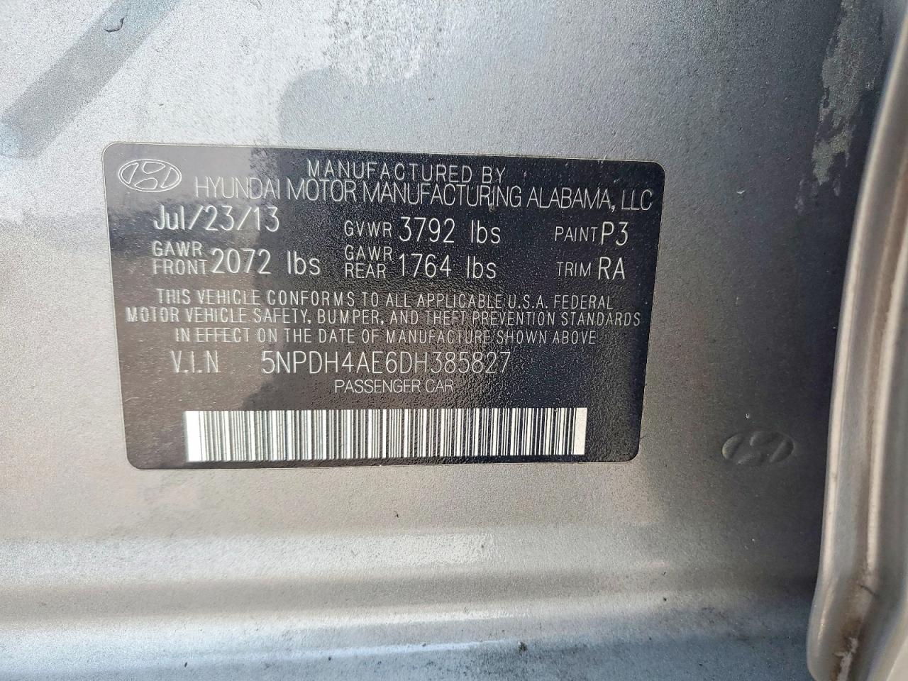 2013 Hyundai Elantra Gls Gray vin: 5NPDH4AE6DH385827