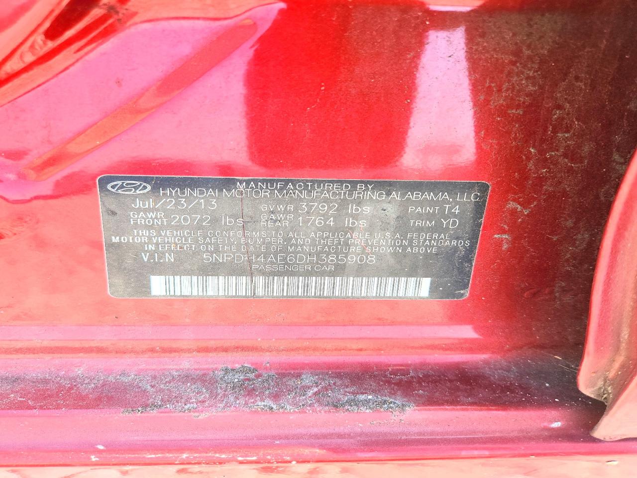 2013 Hyundai Elantra Gls Red vin: 5NPDH4AE6DH385908