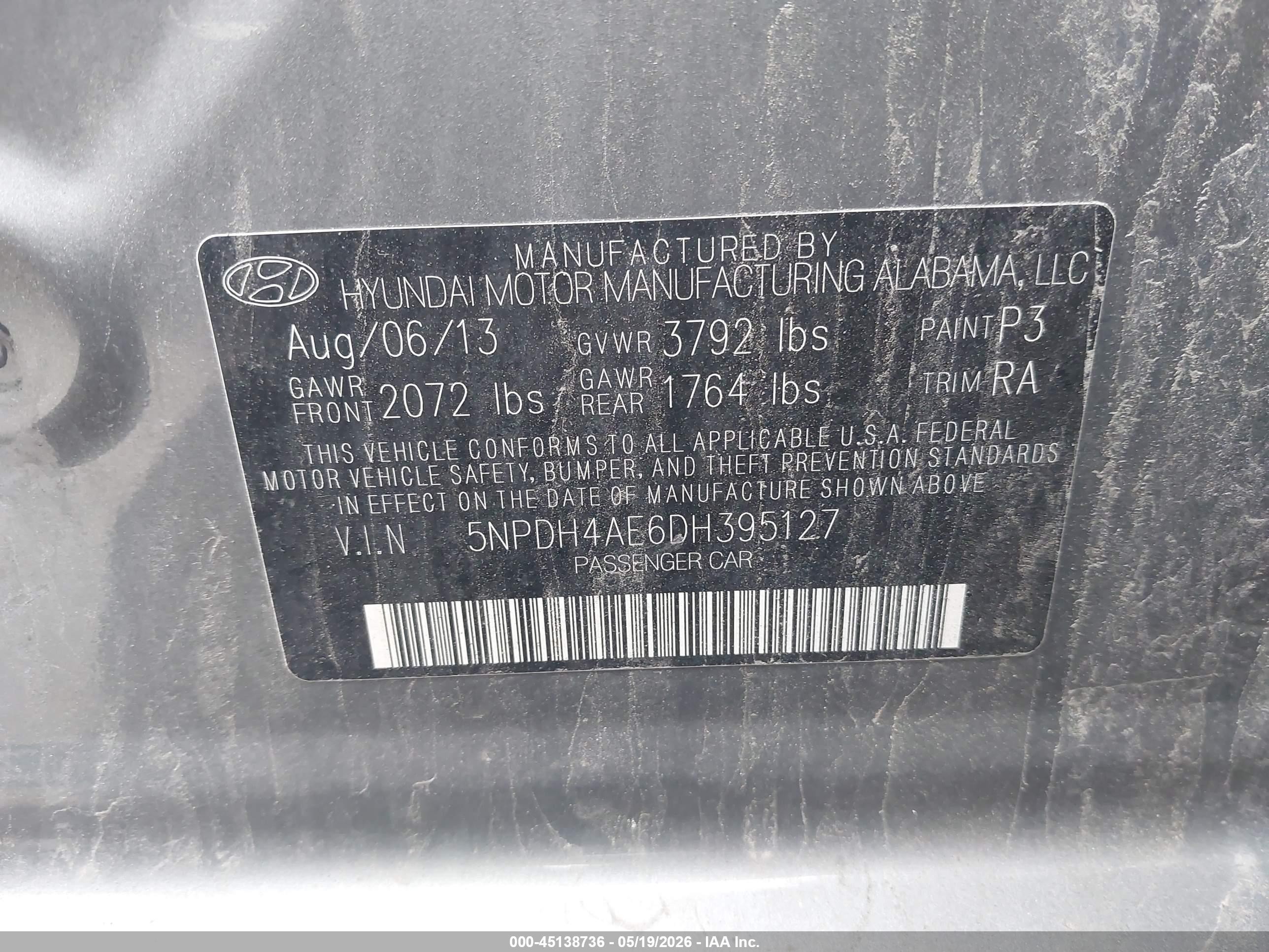 2013 Hyundai Elantra Gls Gray vin: 5NPDH4AE6DH395127