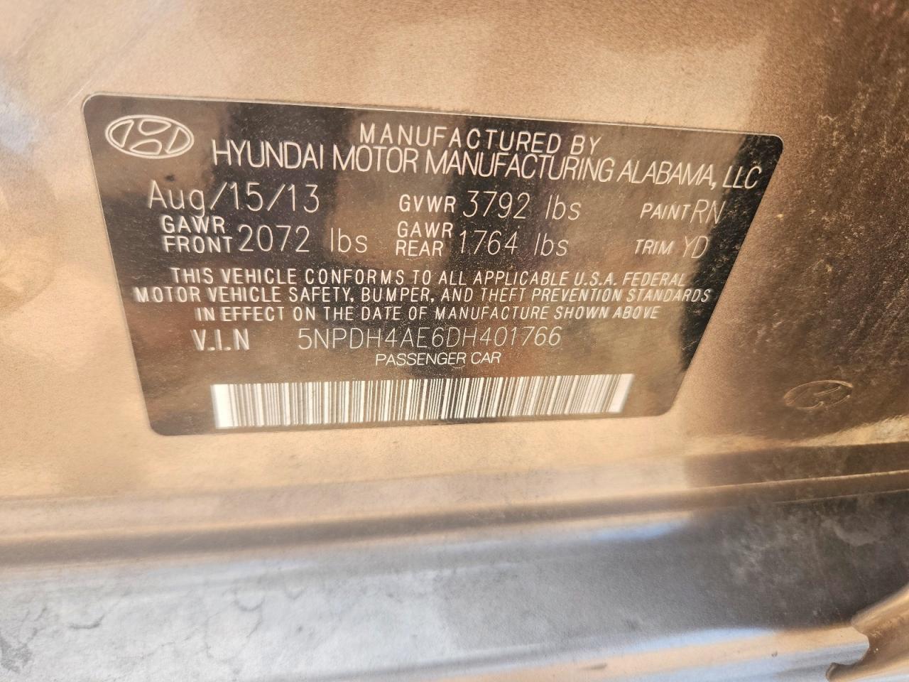 2013 Hyundai Elantra Gls Gray vin: 5NPDH4AE6DH401766