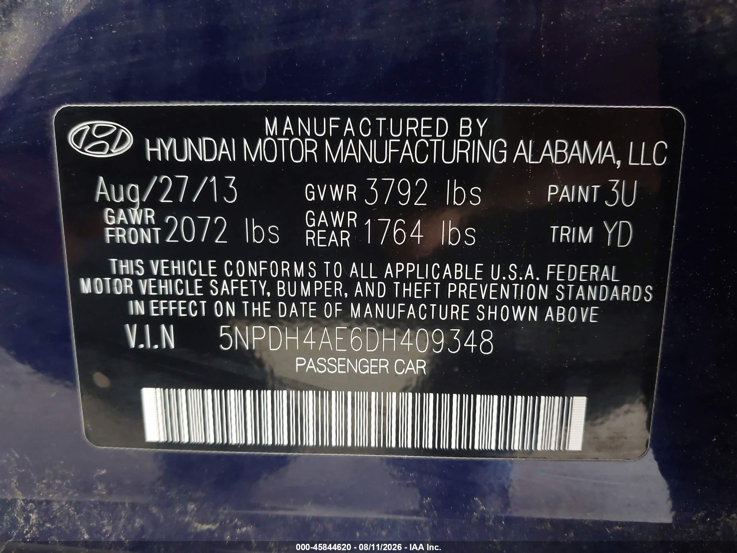 2013 Hyundai Elantra Gls Dark Blue vin: 5NPDH4AE6DH409348