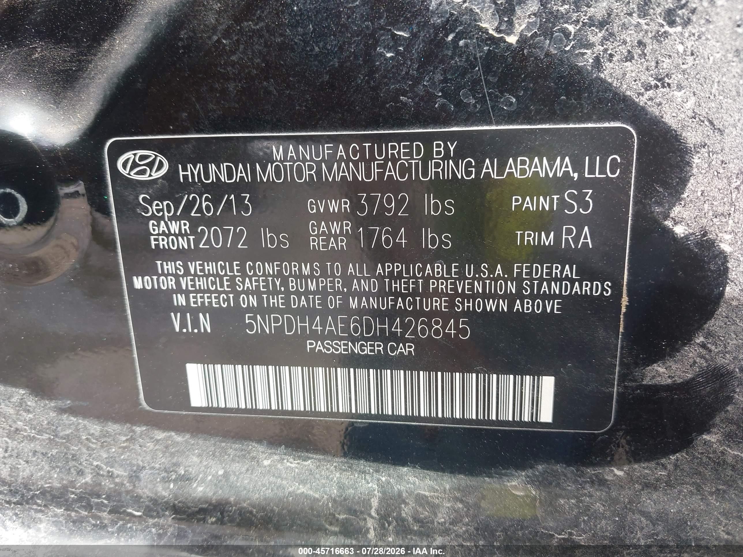 2013 Hyundai Elantra Gls Black vin: 5NPDH4AE6DH426845