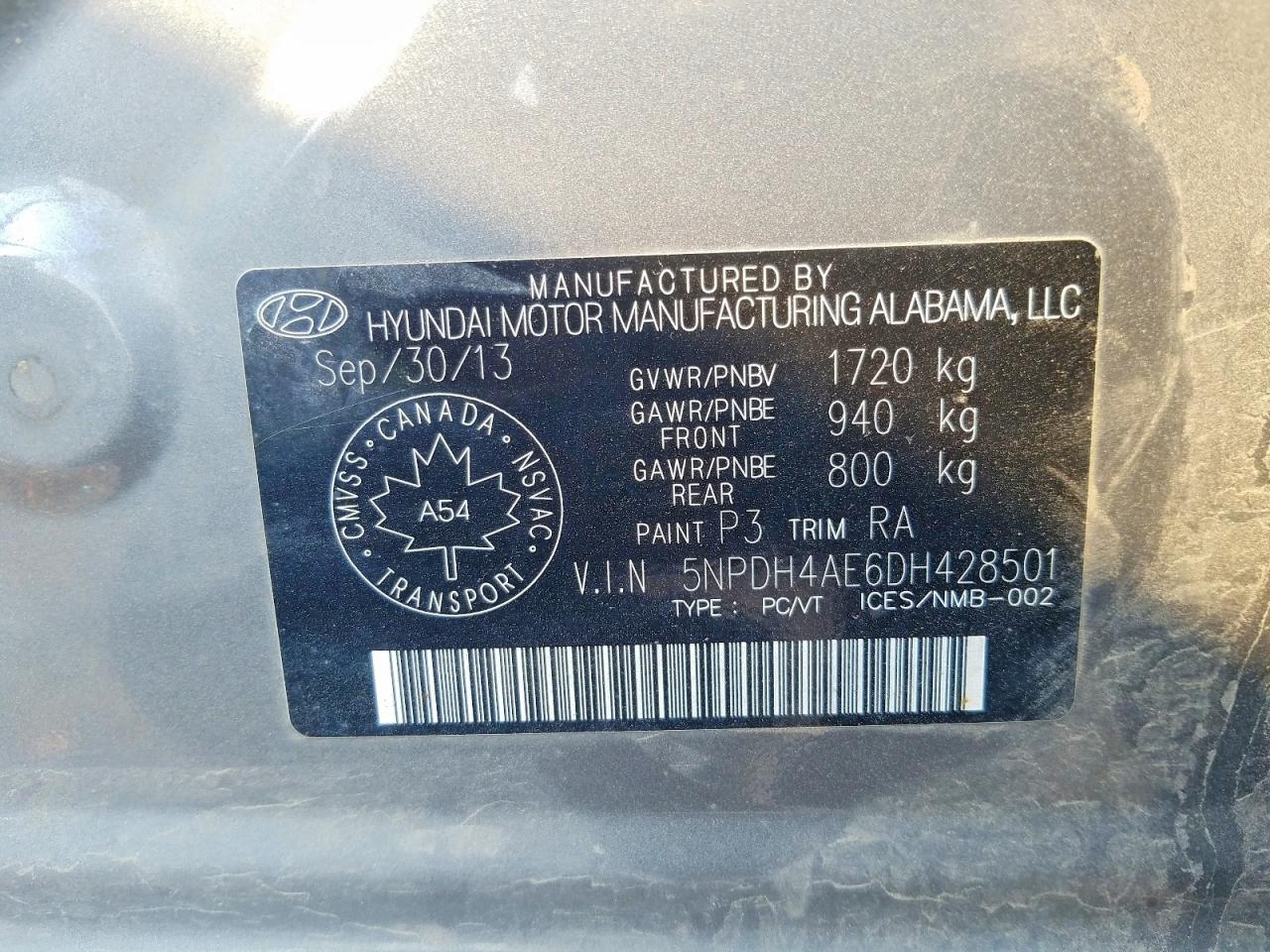 2013 Hyundai Elantra Gl Charcoal vin: 5NPDH4AE6DH428501