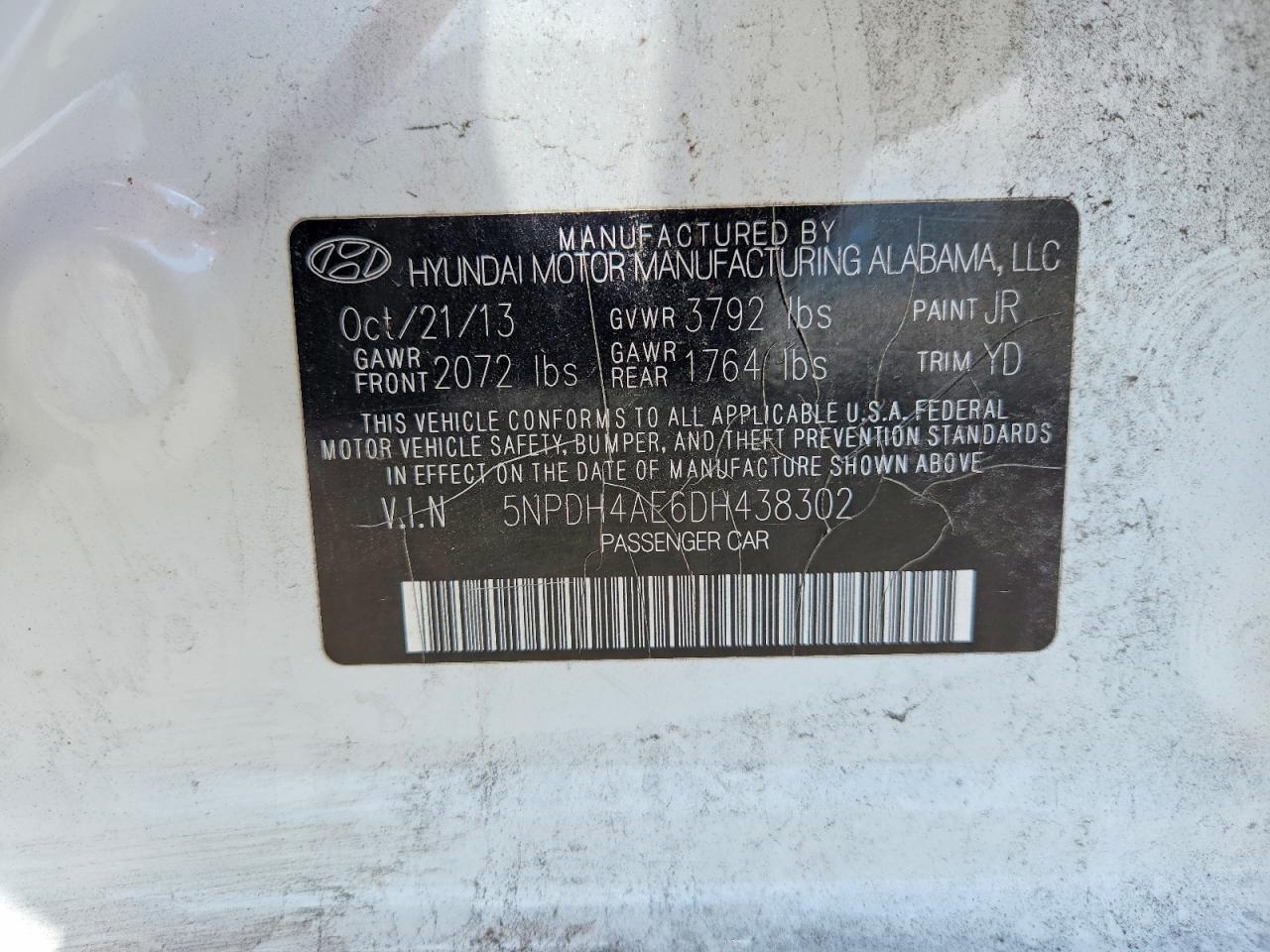 2013 Hyundai Elantra Gls White vin: 5NPDH4AE6DH438302