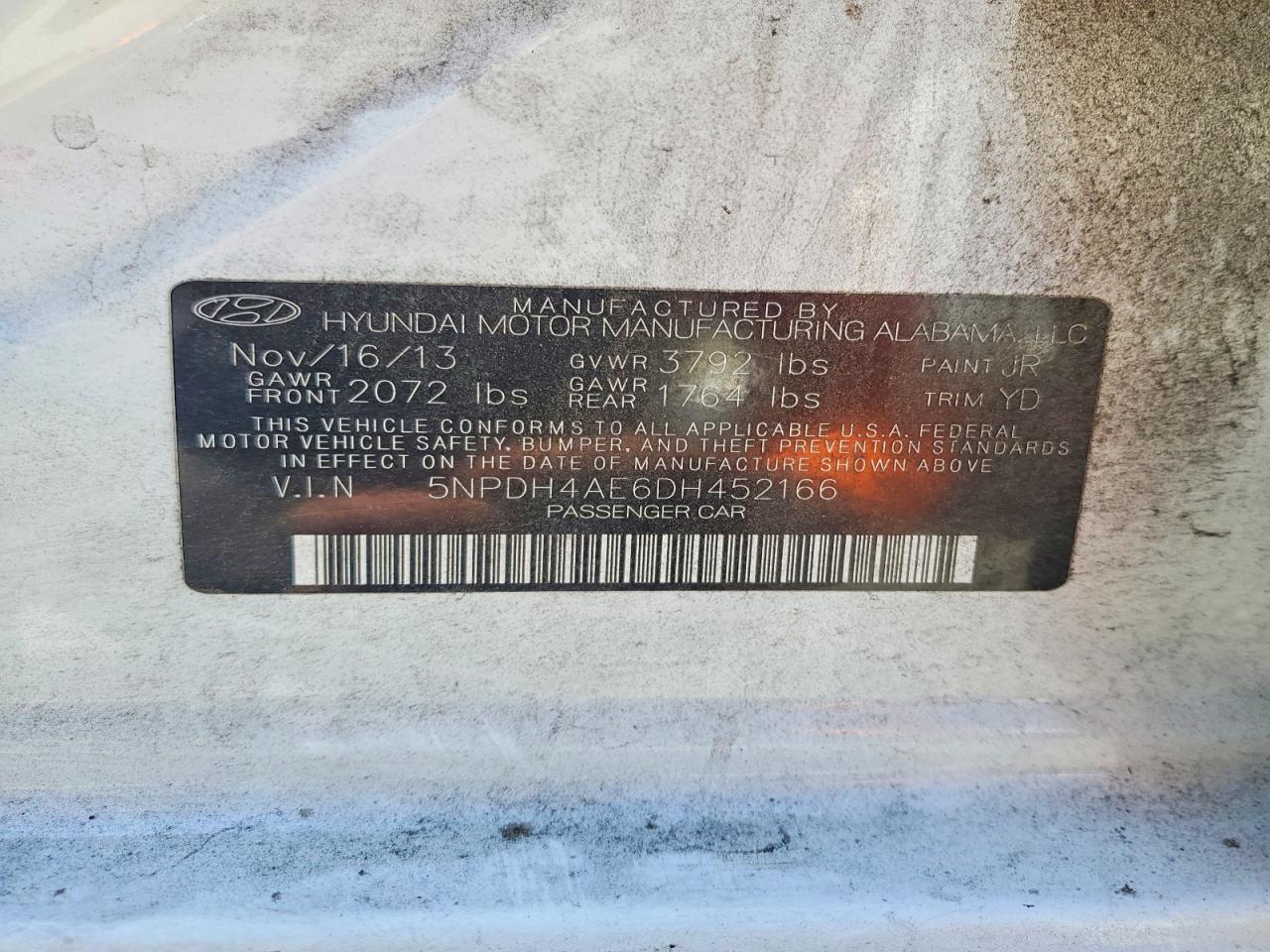 2013 Hyundai Elantra Limited White vin: 5NPDH4AE6DH452166