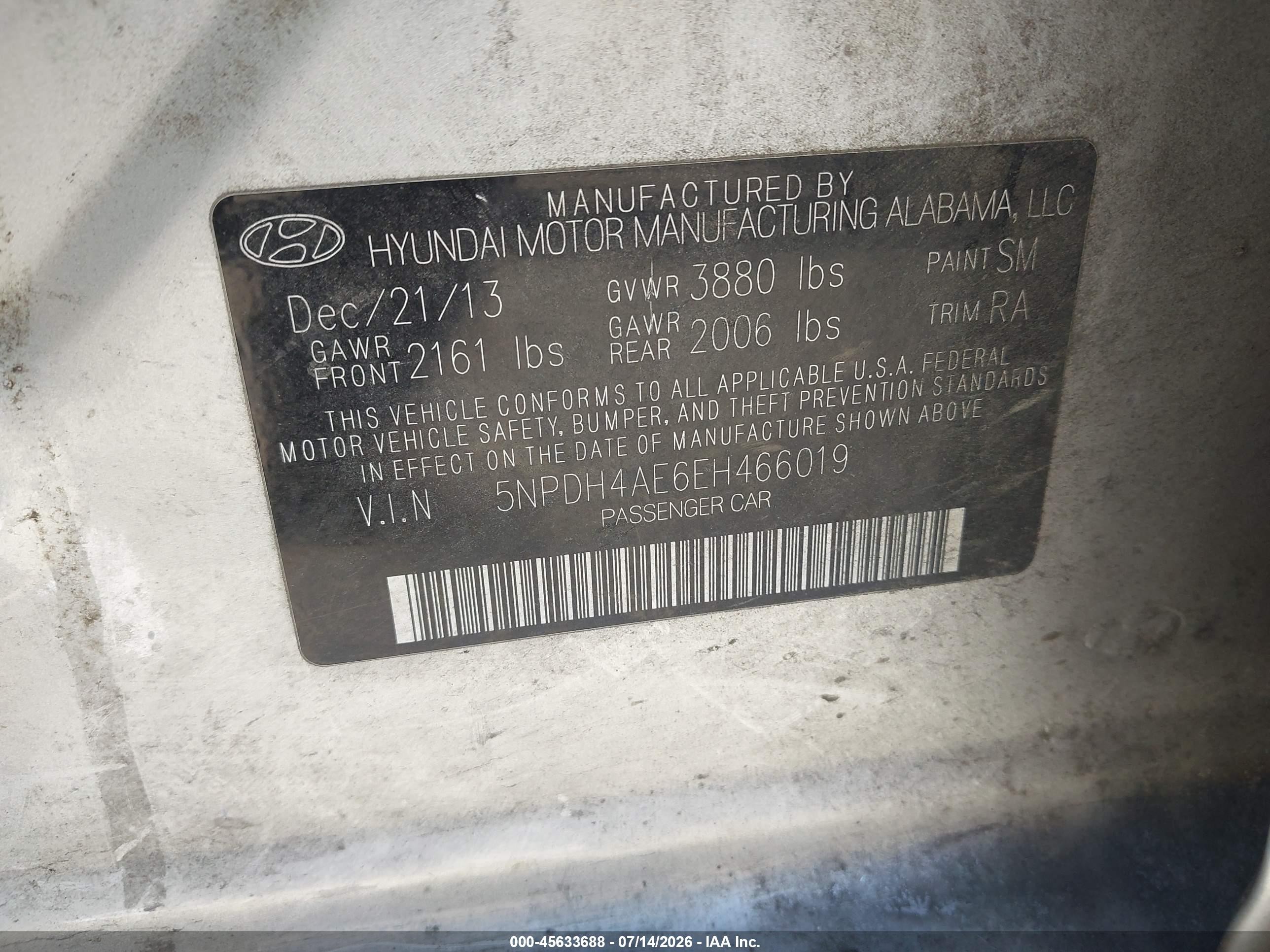 2014 Hyundai Elantra Se Silver vin: 5NPDH4AE6EH466019