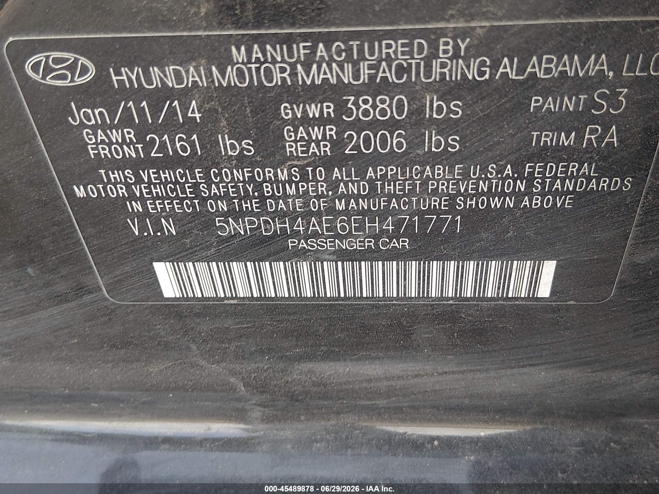 2014 Hyundai Elantra Se Black vin: 5NPDH4AE6EH471771