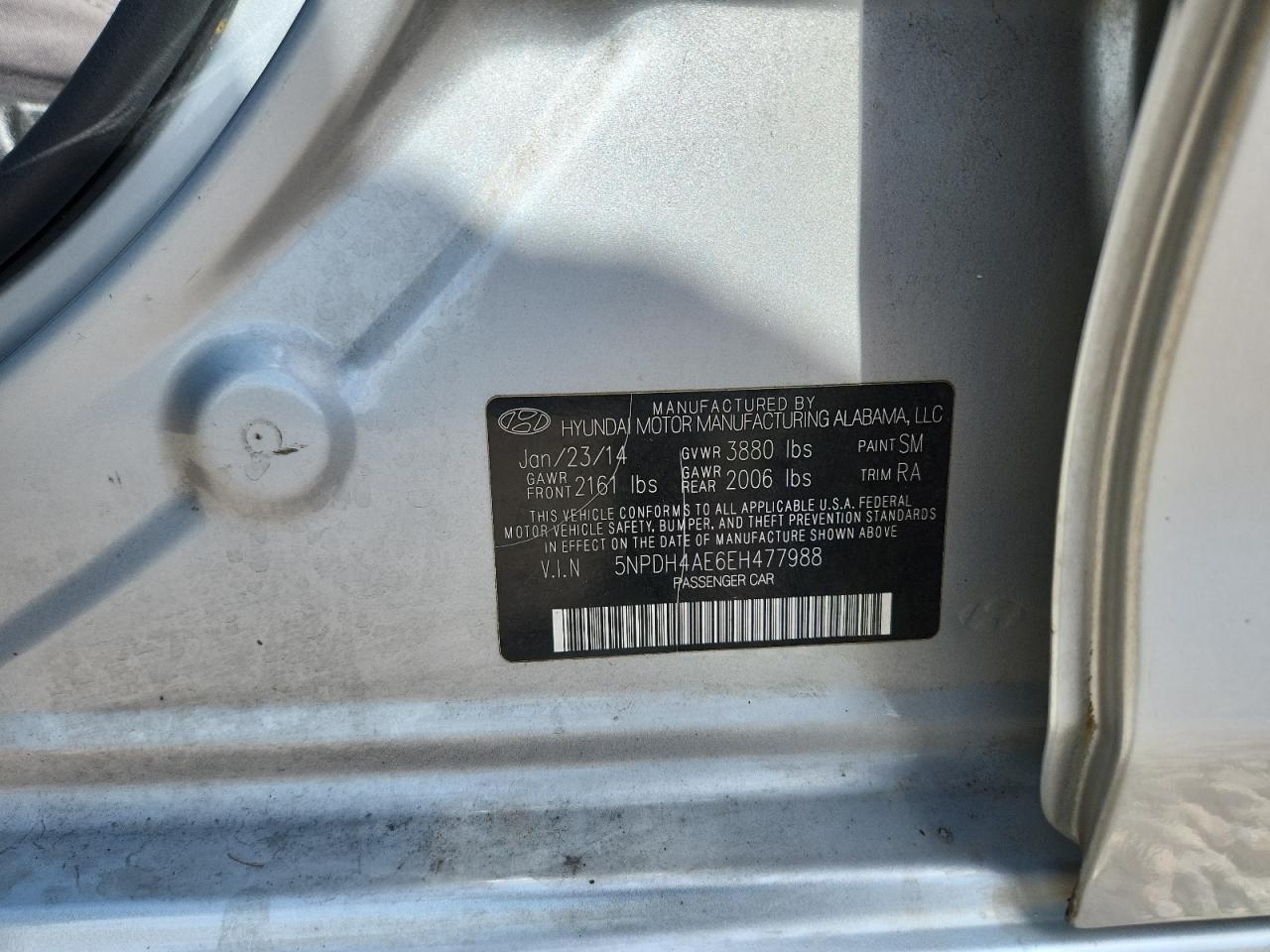 2014 Hyundai Elantra Se Silver vin: 5NPDH4AE6EH477988