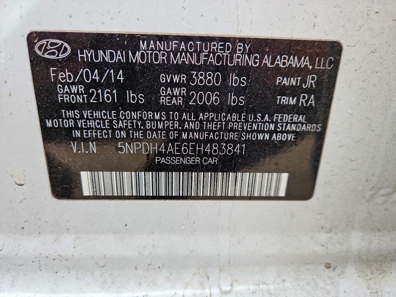 2014 Hyundai Elantra Se Белый vin: 5NPDH4AE6EH483841