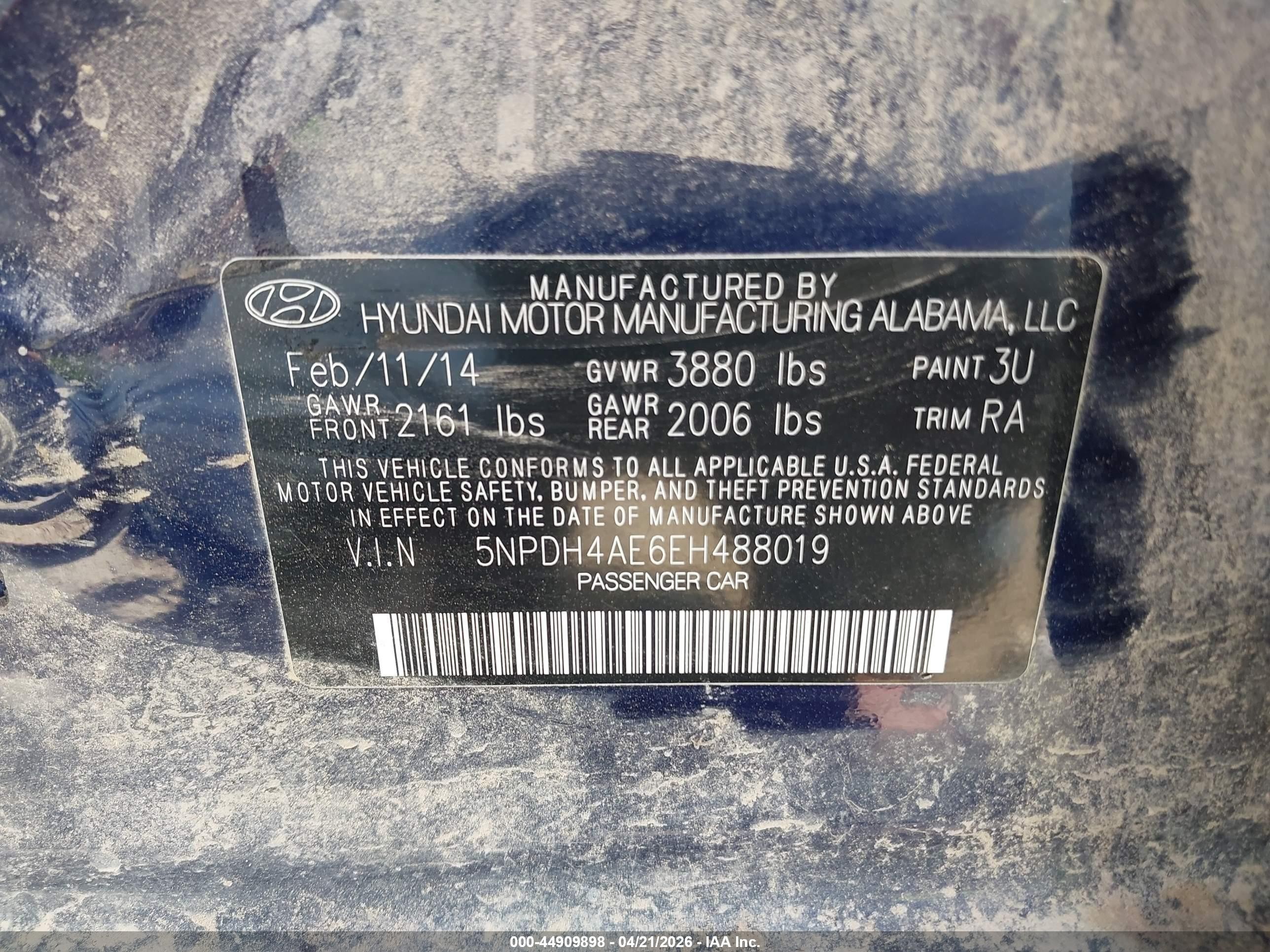 2014 Hyundai Elantra Limited Blue vin: 5NPDH4AE6EH488019