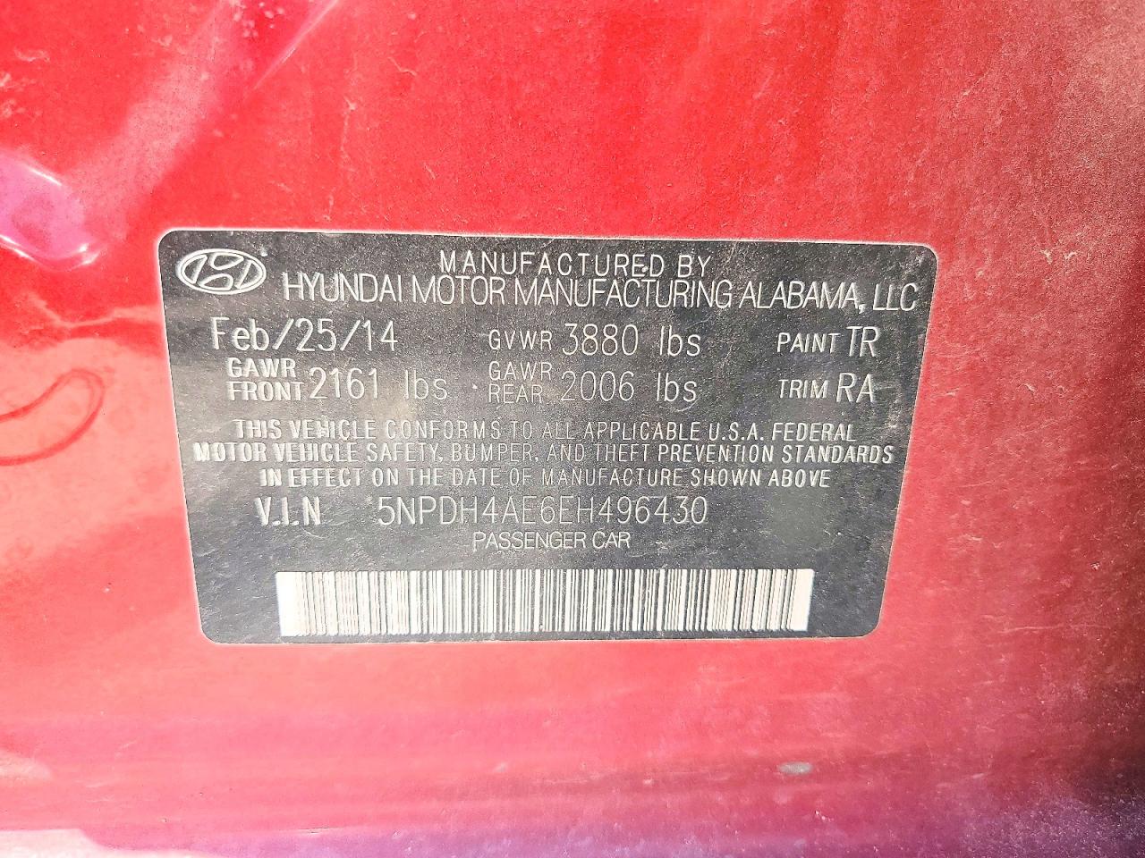 2014 Hyundai Elantra Se Red vin: 5NPDH4AE6EH496430