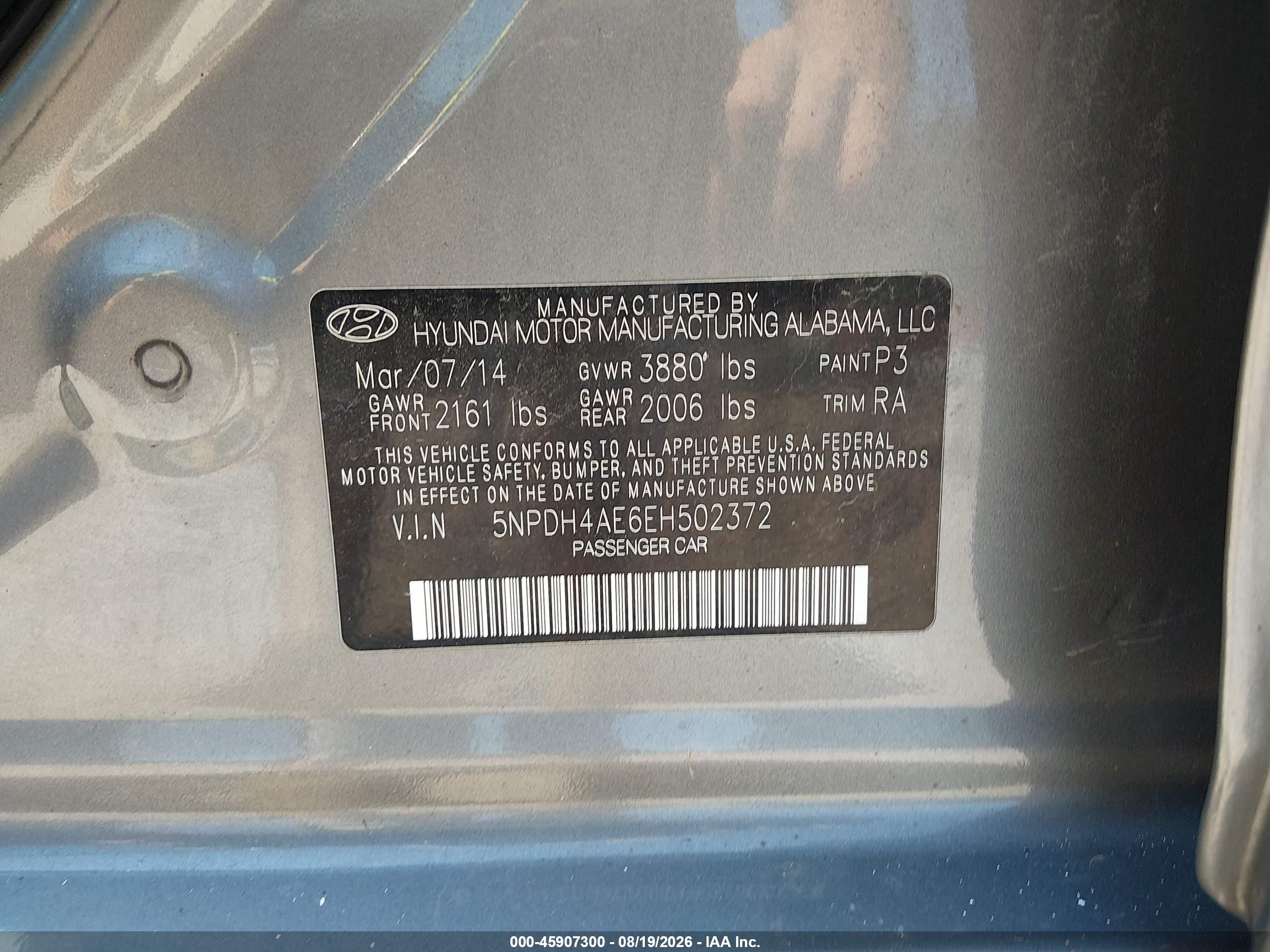 2014 Hyundai Elantra Se Gray vin: 5NPDH4AE6EH502372