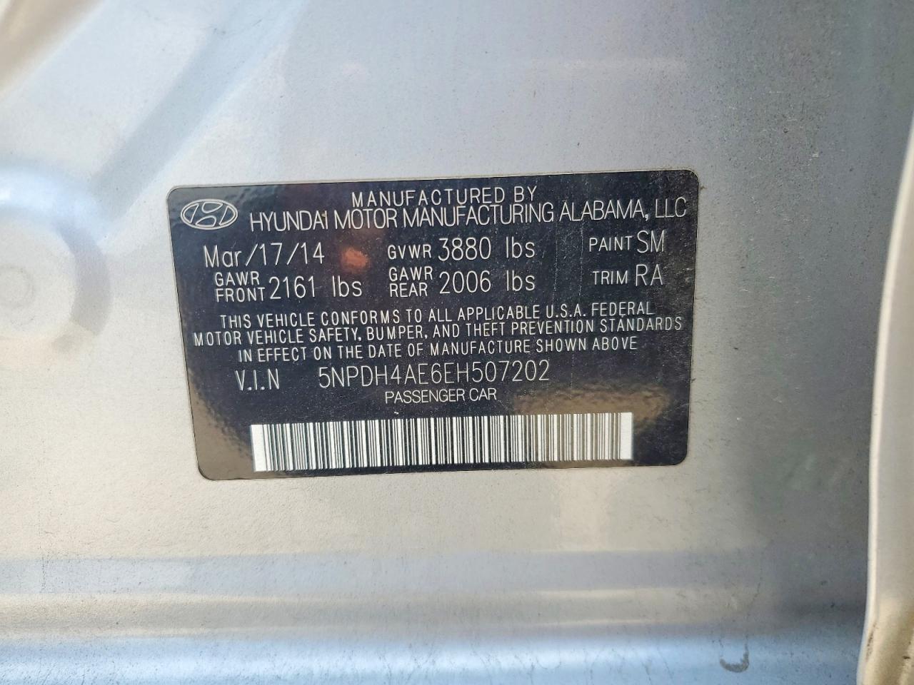 2014 Hyundai Elantra Se Silver vin: 5NPDH4AE6EH507202