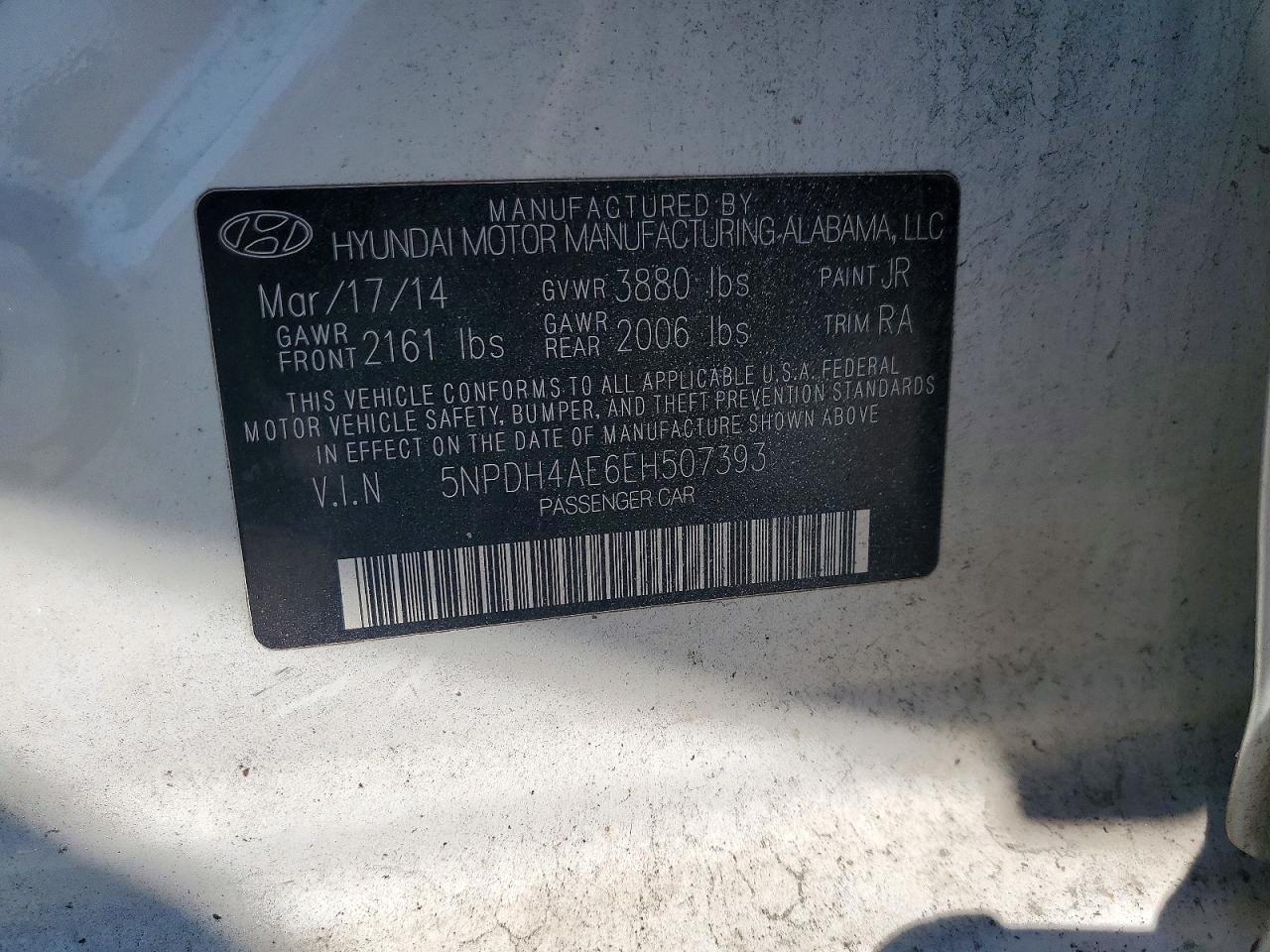 2014 Hyundai Elantra Se White vin: 5NPDH4AE6EH507393