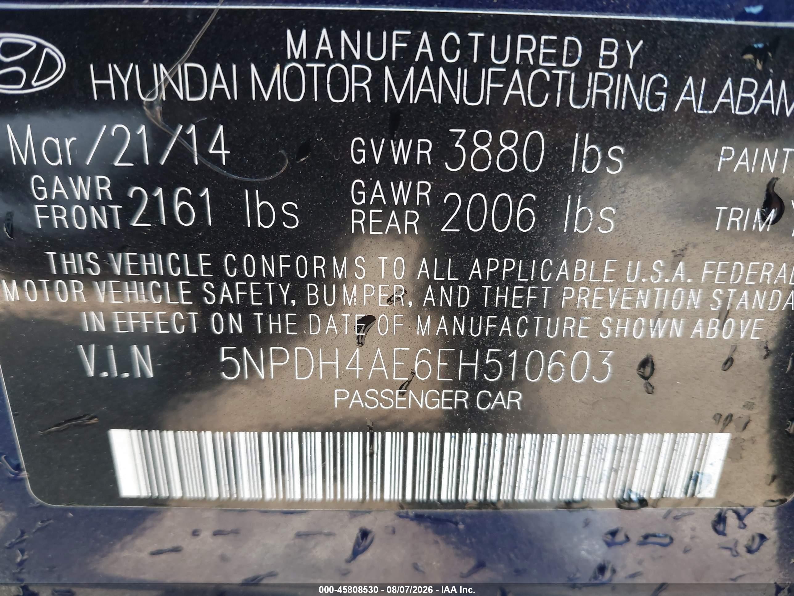 2014 Hyundai Elantra Se Blue vin: 5NPDH4AE6EH510603