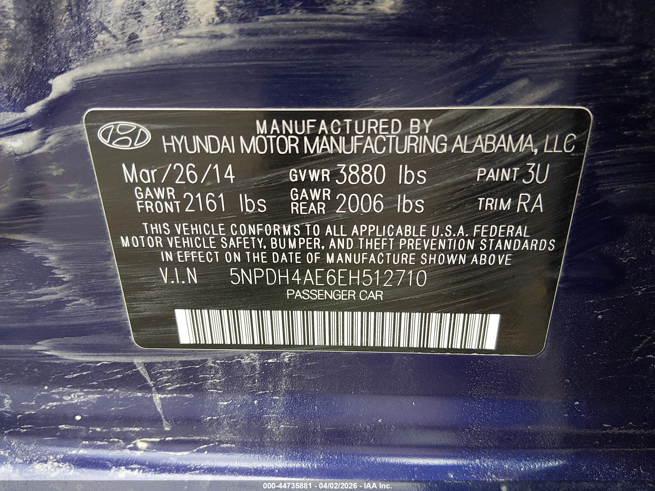 2014 Hyundai Elantra Limited Blue vin: 5NPDH4AE6EH512710