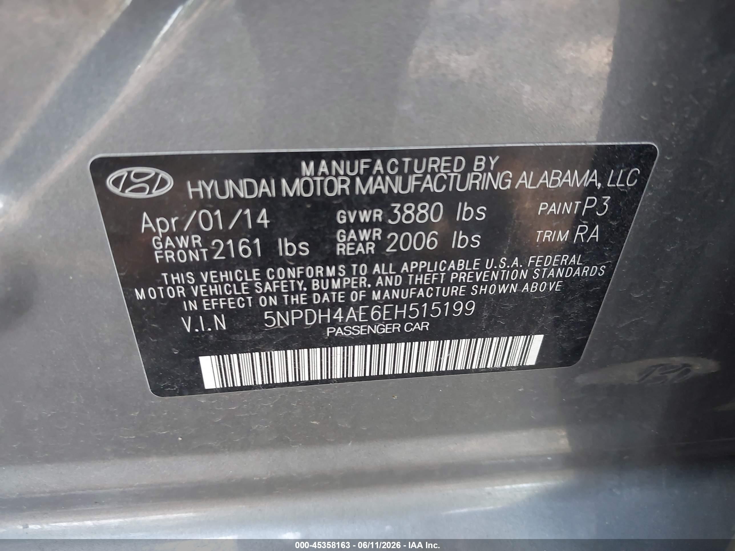 2014 Hyundai Elantra Se Gray vin: 5NPDH4AE6EH515199