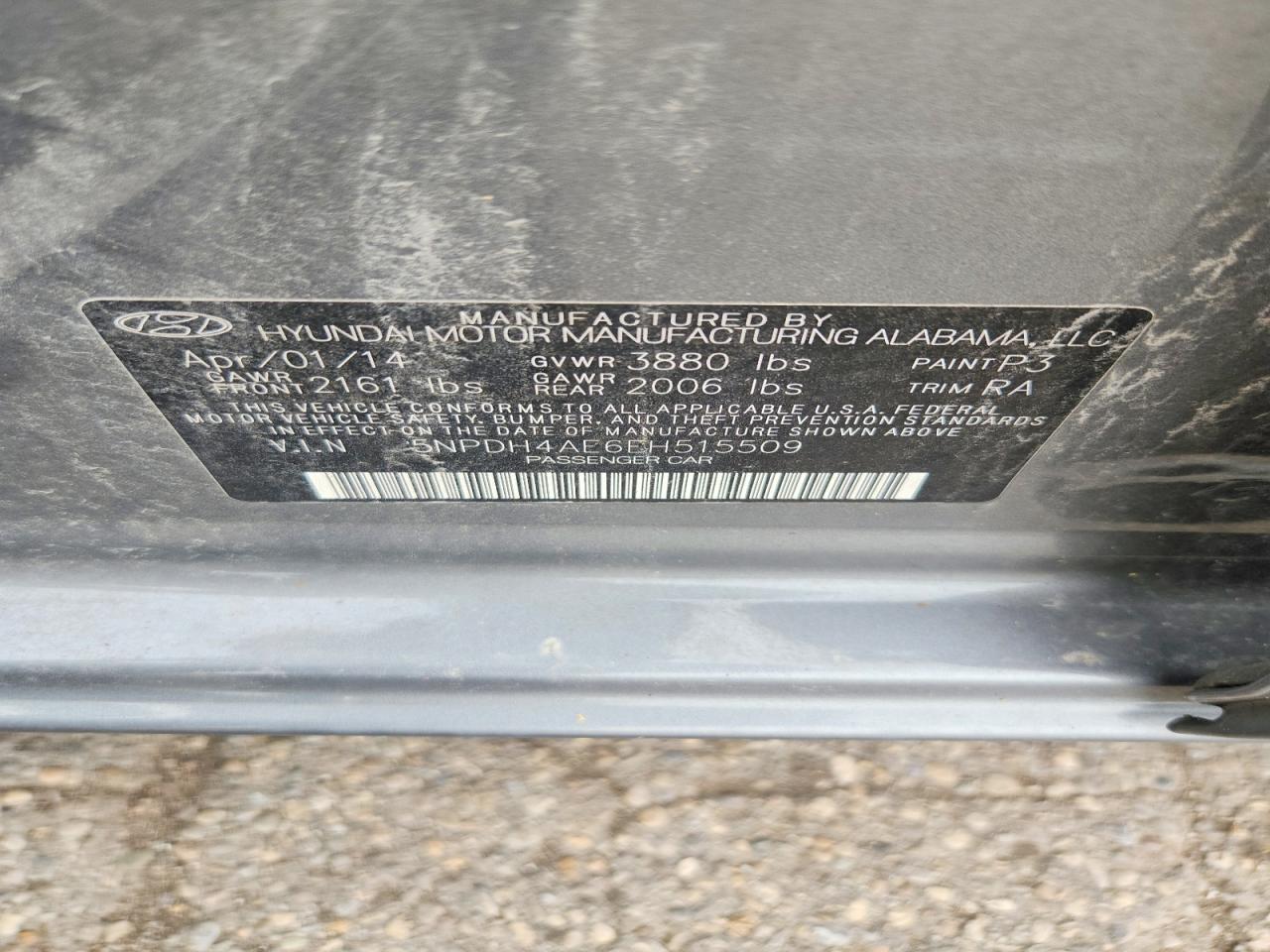 2014 Hyundai Elantra Se Gray vin: 5NPDH4AE6EH515509