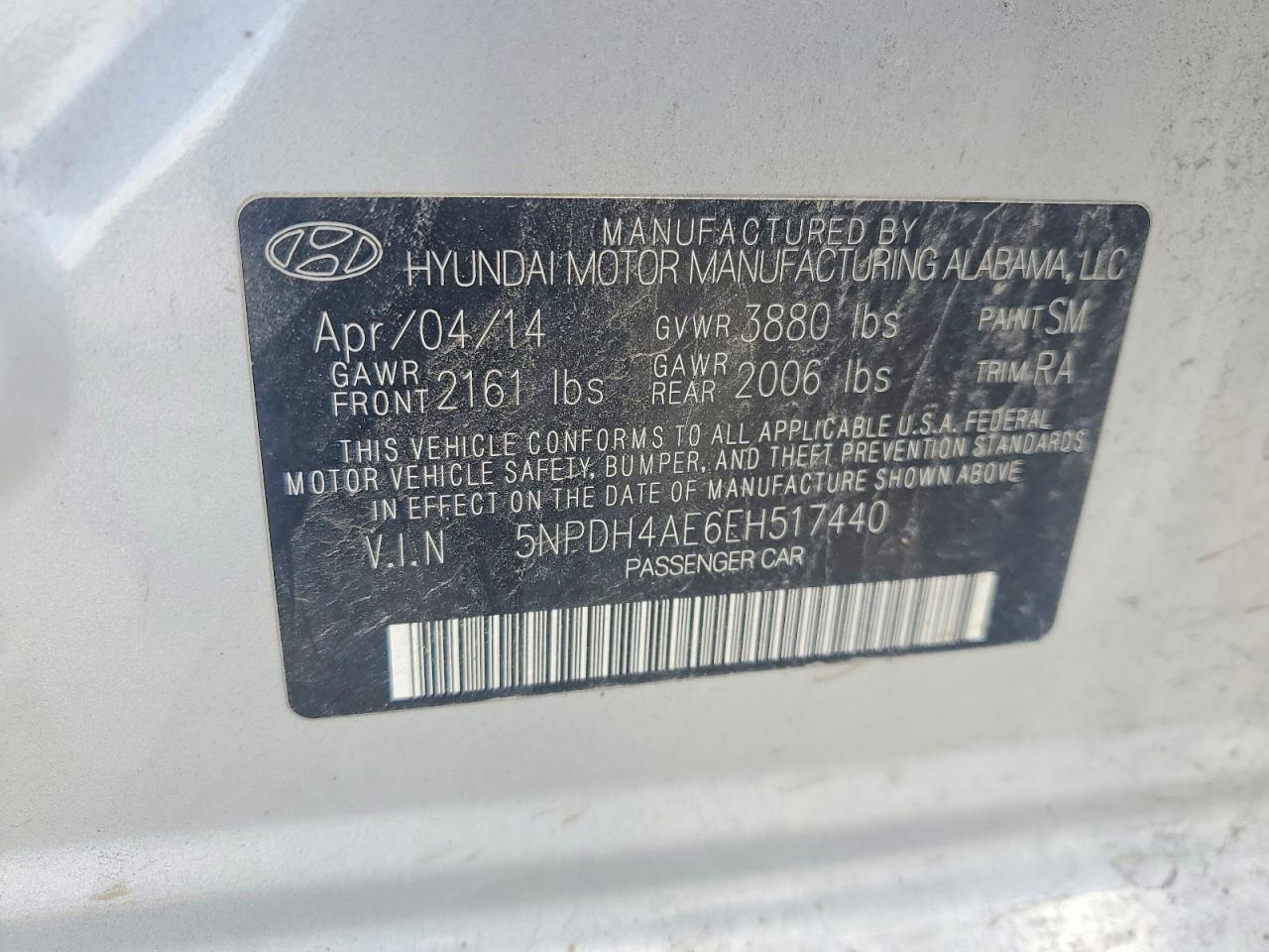 2014 Hyundai Elantra Se Silver vin: 5NPDH4AE6EH517440