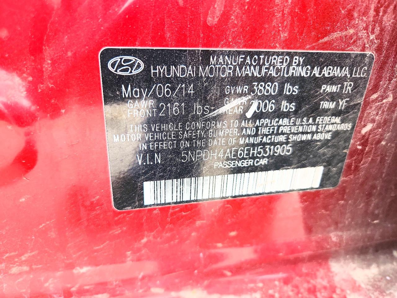 2014 Hyundai Elantra Se Red vin: 5NPDH4AE6EH531905