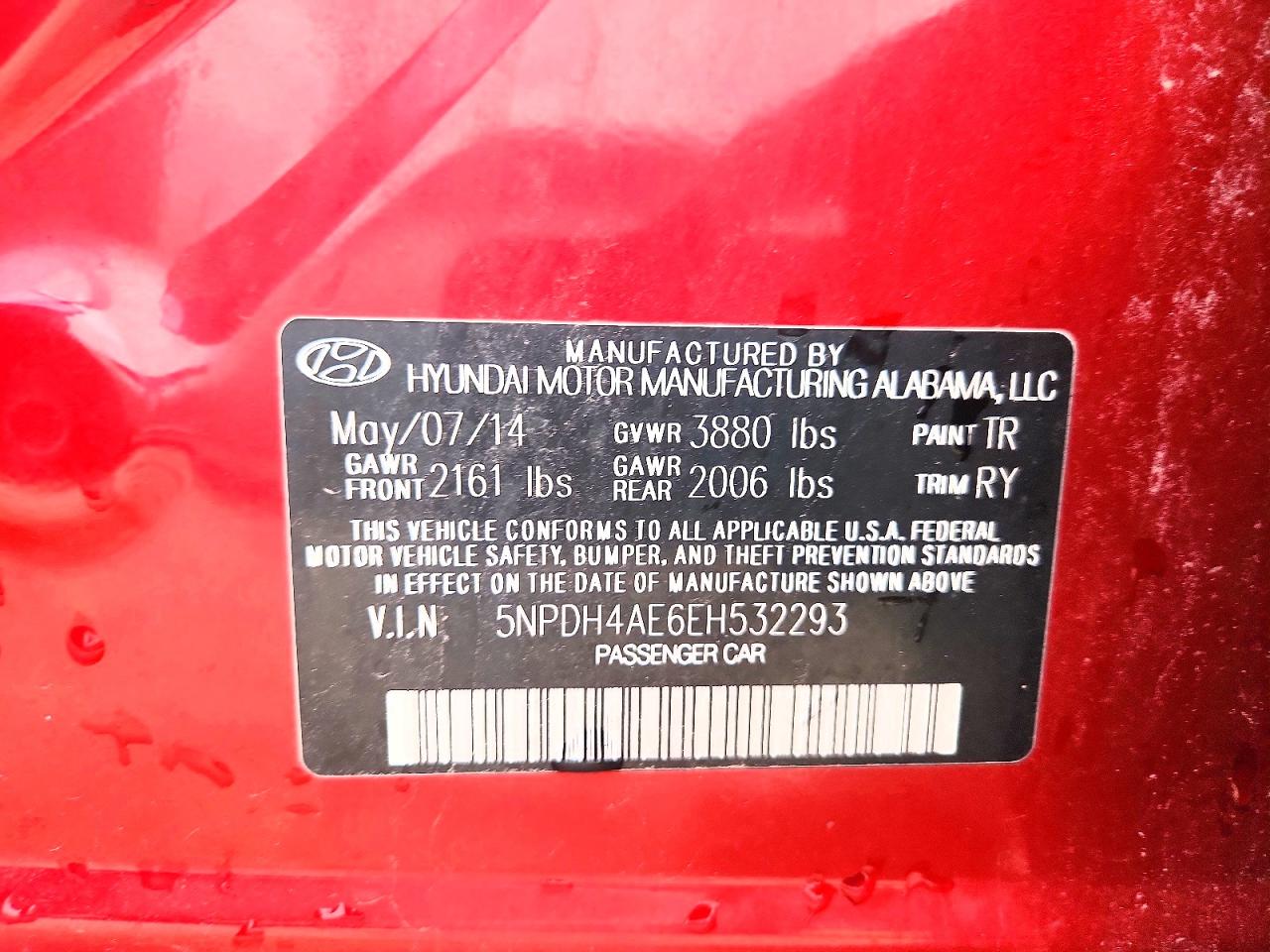 2014 Hyundai Elantra Limited Red vin: 5NPDH4AE6EH532293